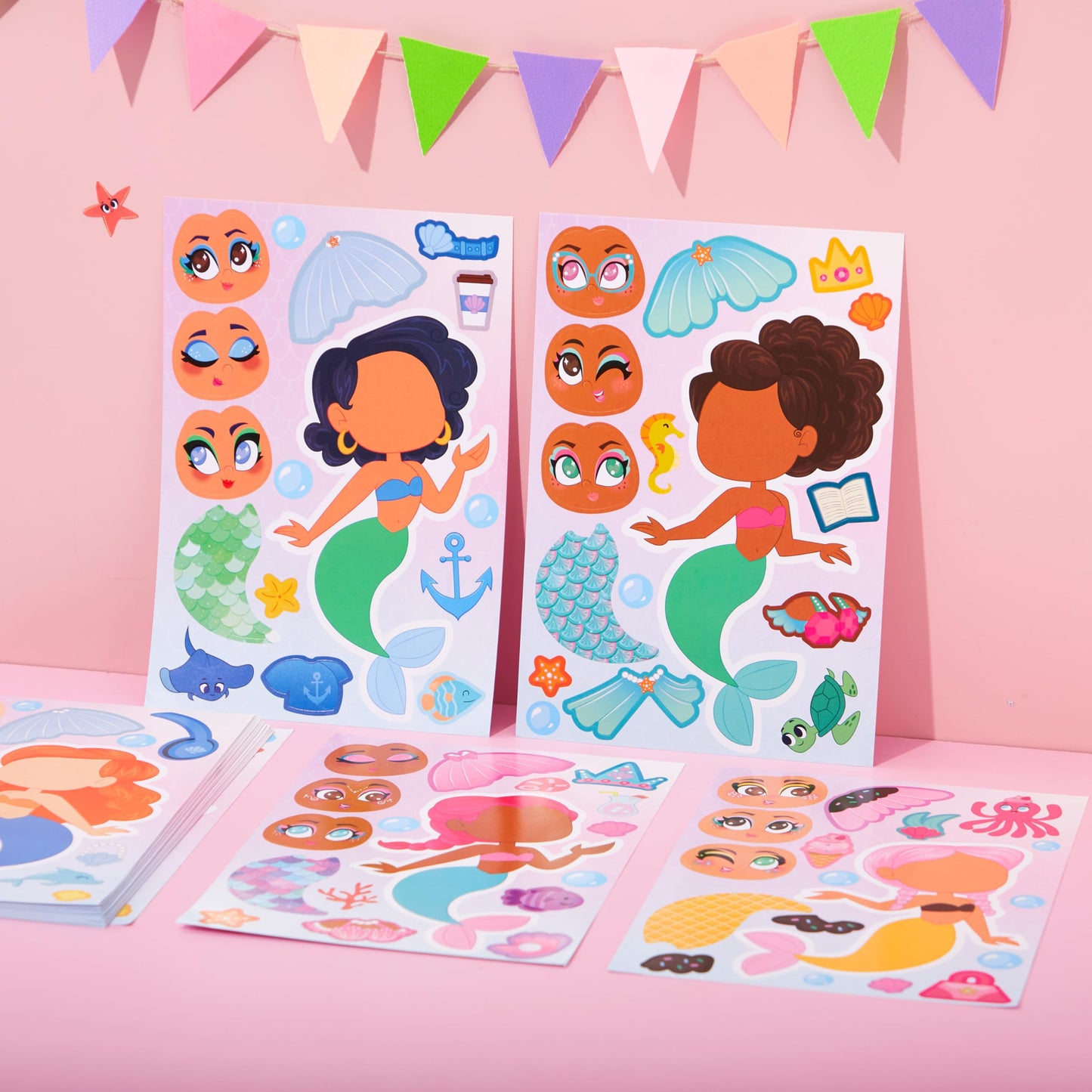 JOYIN 36 Pcs Mermaid Make-a-Face Stickers for Kids – 9x6 Inch Mermaid Sticker Sheets
