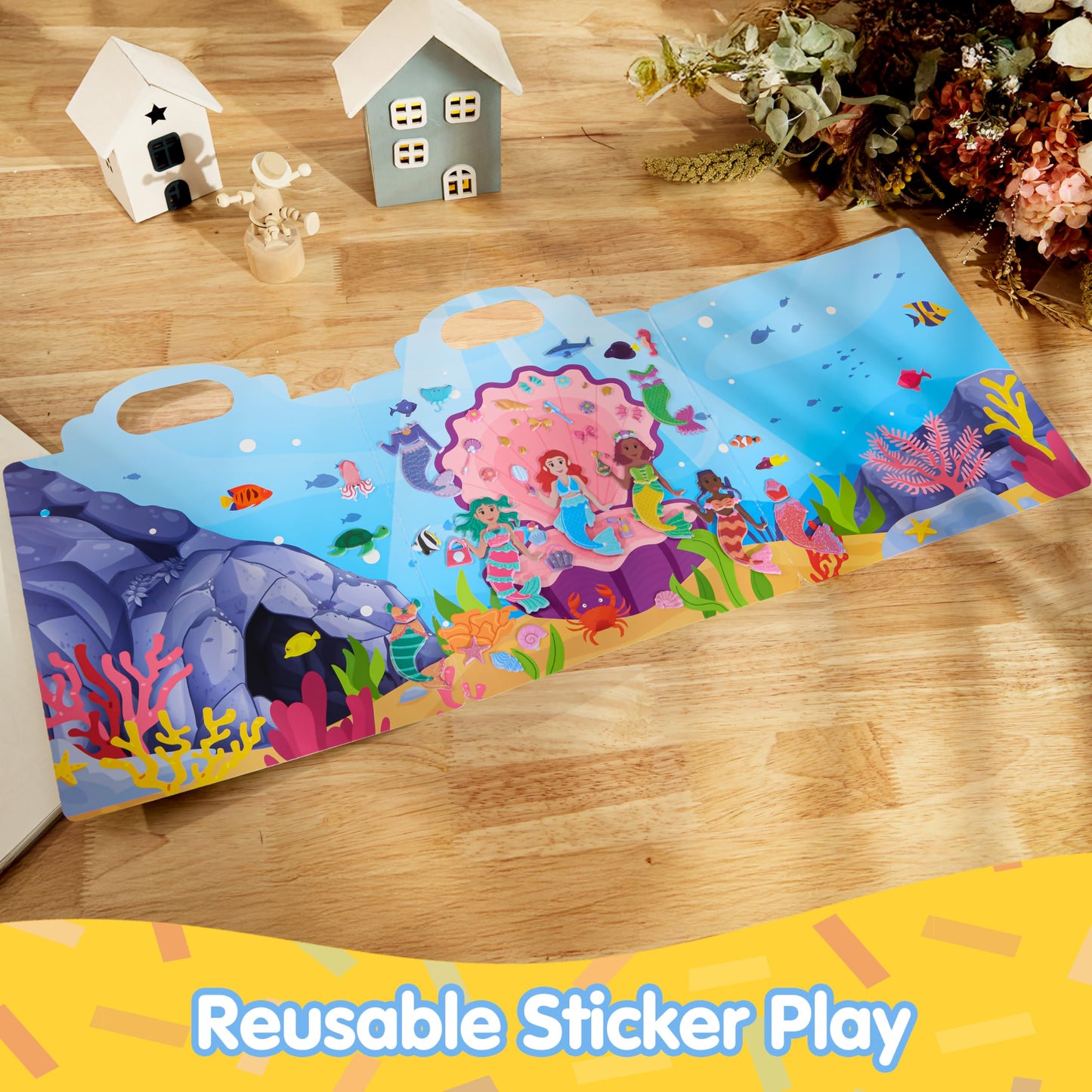 JOYIN Mermaid Dress-Up Reusable Sticker Book for Toddlers – 3D Travel Activity for Kids Aged 3–5