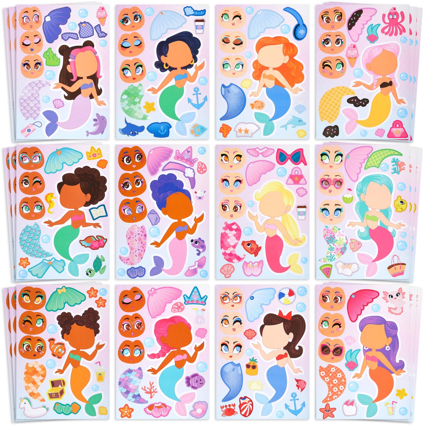 JOYIN 36 Pcs Mermaid Make-a-Face Stickers for Kids – 9x6 Inch Mermaid Sticker Sheets