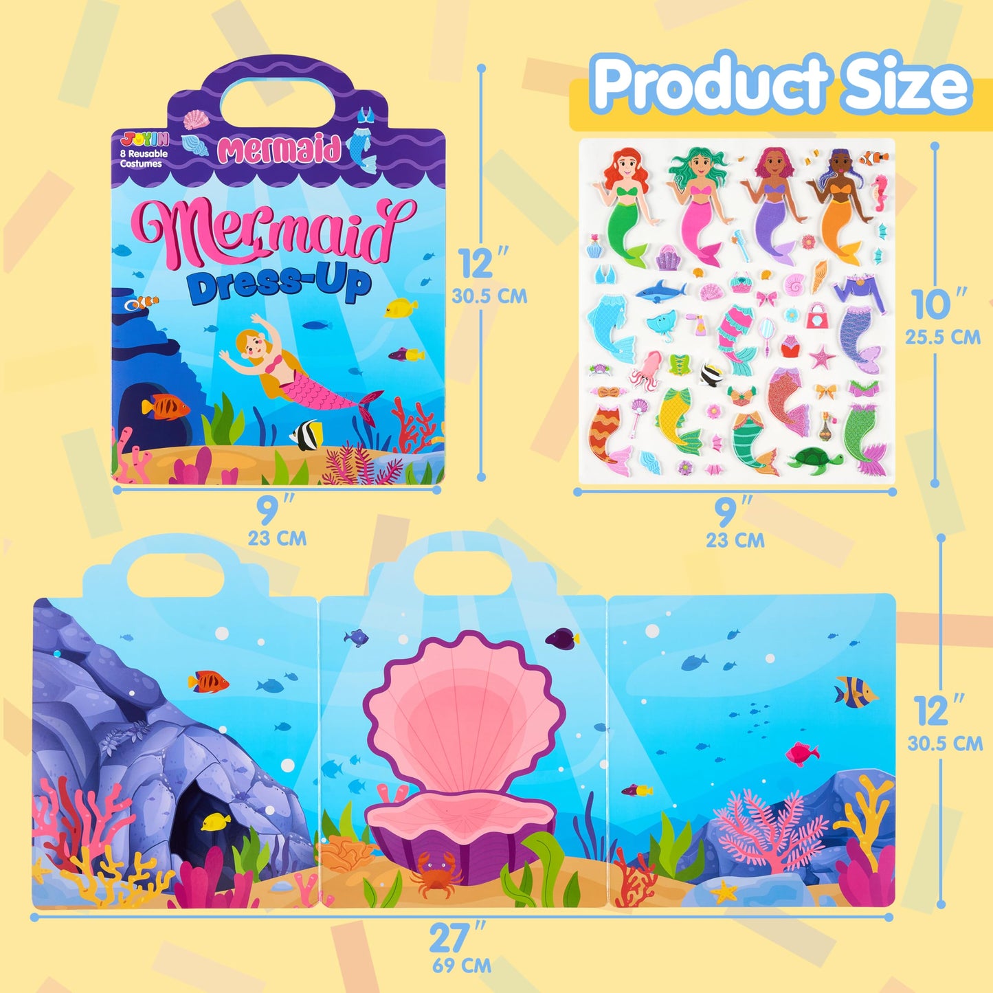 JOYIN Mermaid Dress-Up Reusable Sticker Book for Toddlers – 3D Travel Activity for Kids Aged 3–5