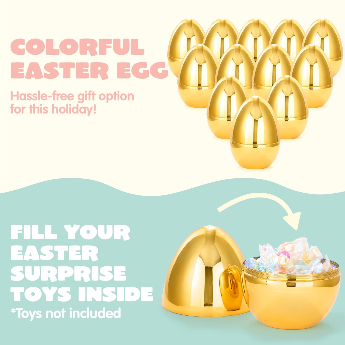 JOYIN 12 Pcs Large Gold Easter Eggs – 6-Inch Jumbo Fillable Plastic Eggs for Easter Hunt & Decor