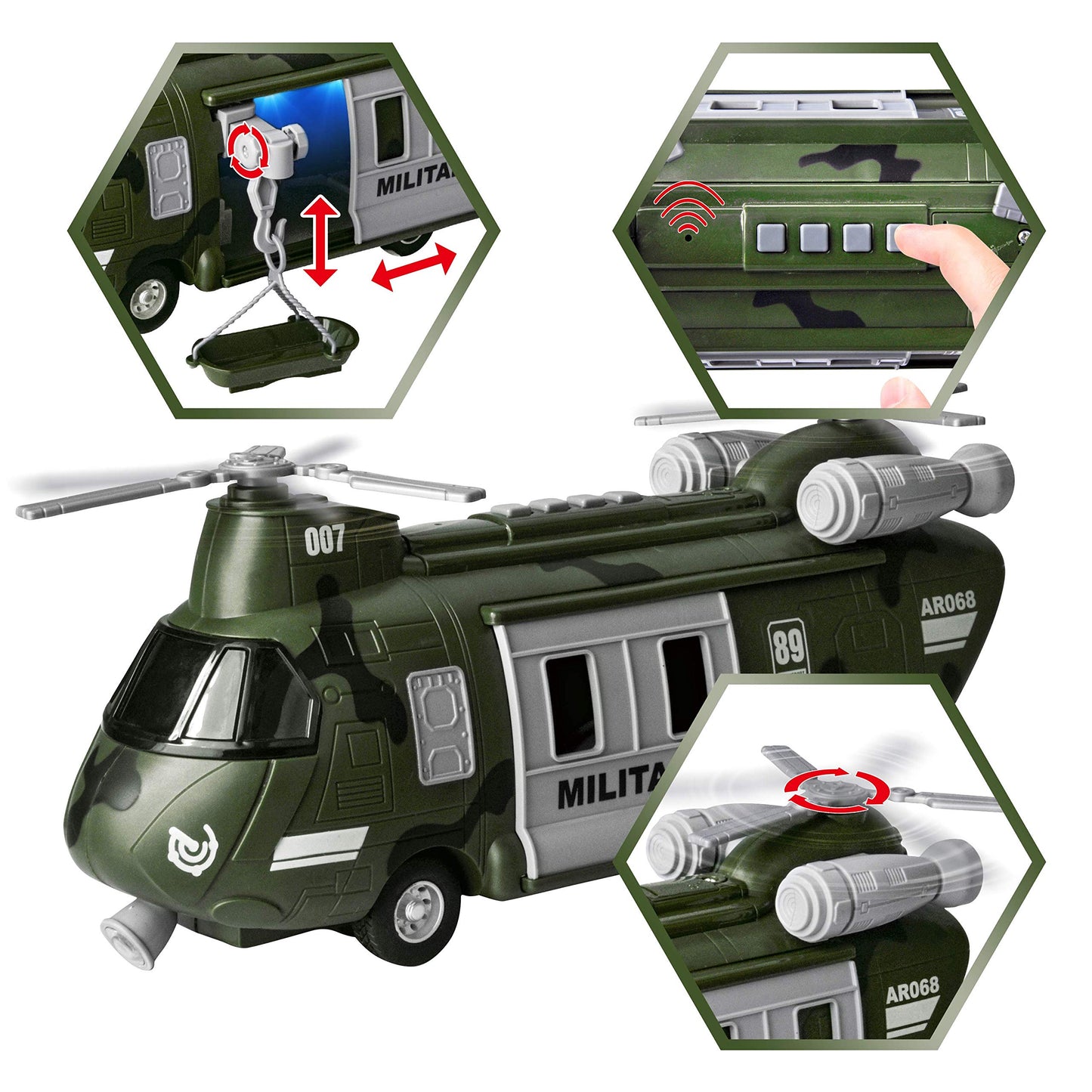 JOYIN Military Vehicles Toy Set – Friction-Powered Helicopter with Lights & Siren, Army Figures