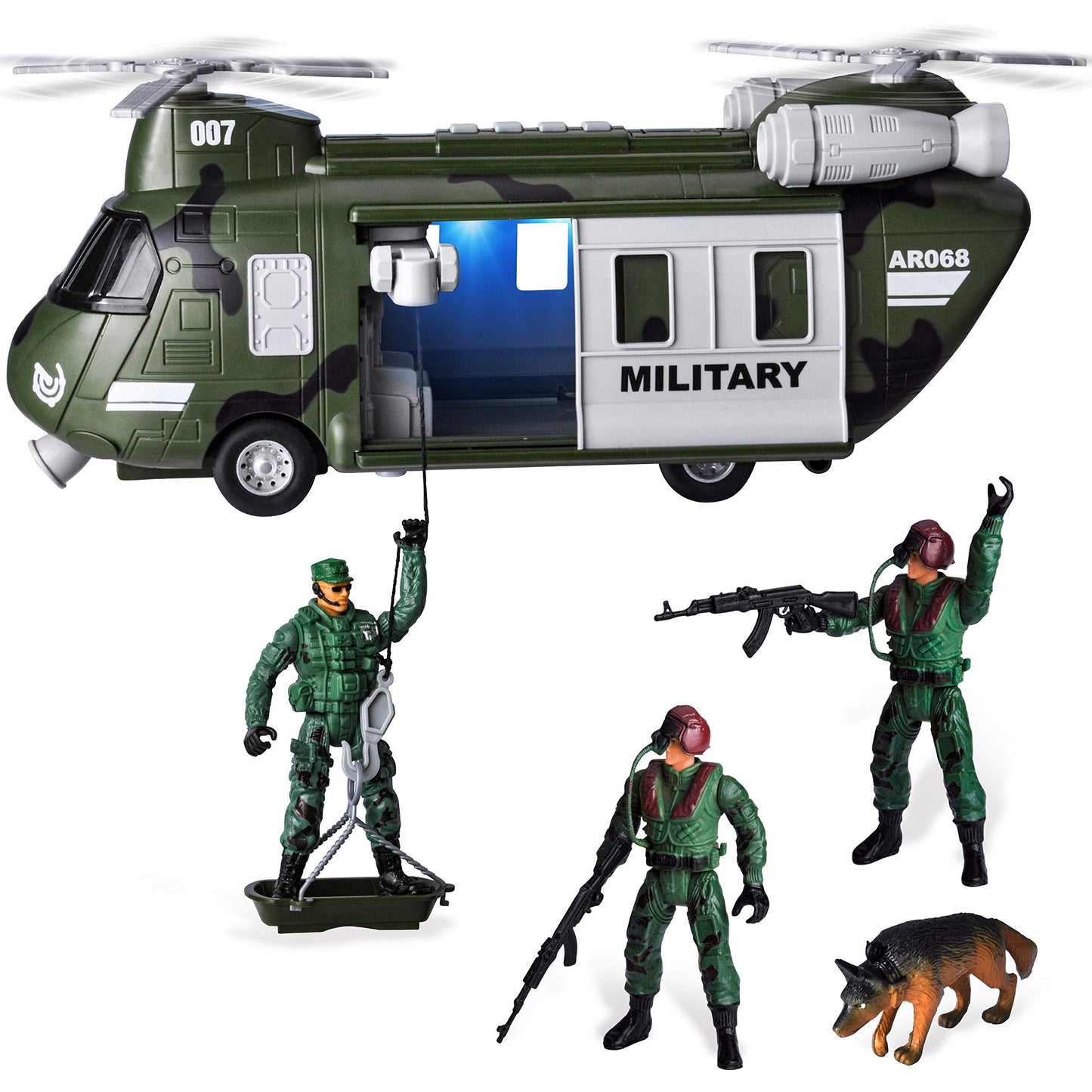 JOYIN Military Vehicles Toy Set – Friction-Powered Helicopter with Lights & Siren, Army Figures