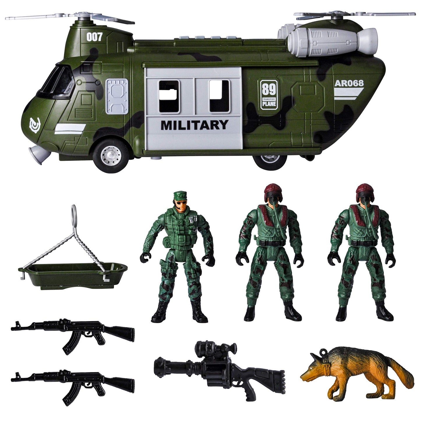 JOYIN Military Vehicles Toy Set – Friction-Powered Helicopter with Lights & Siren, Army Figures