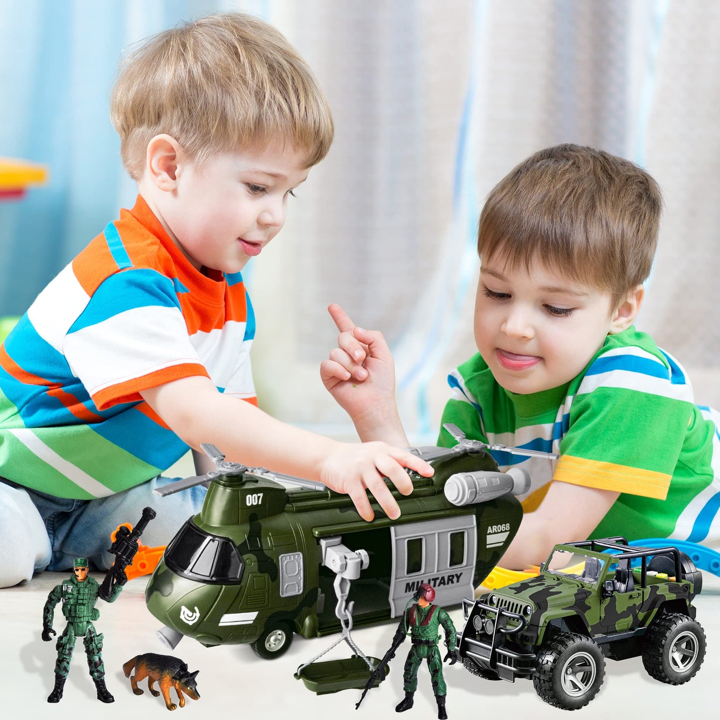 JOYIN Military Vehicles Toy Set – Friction-Powered Helicopter, Truck & Soldiers