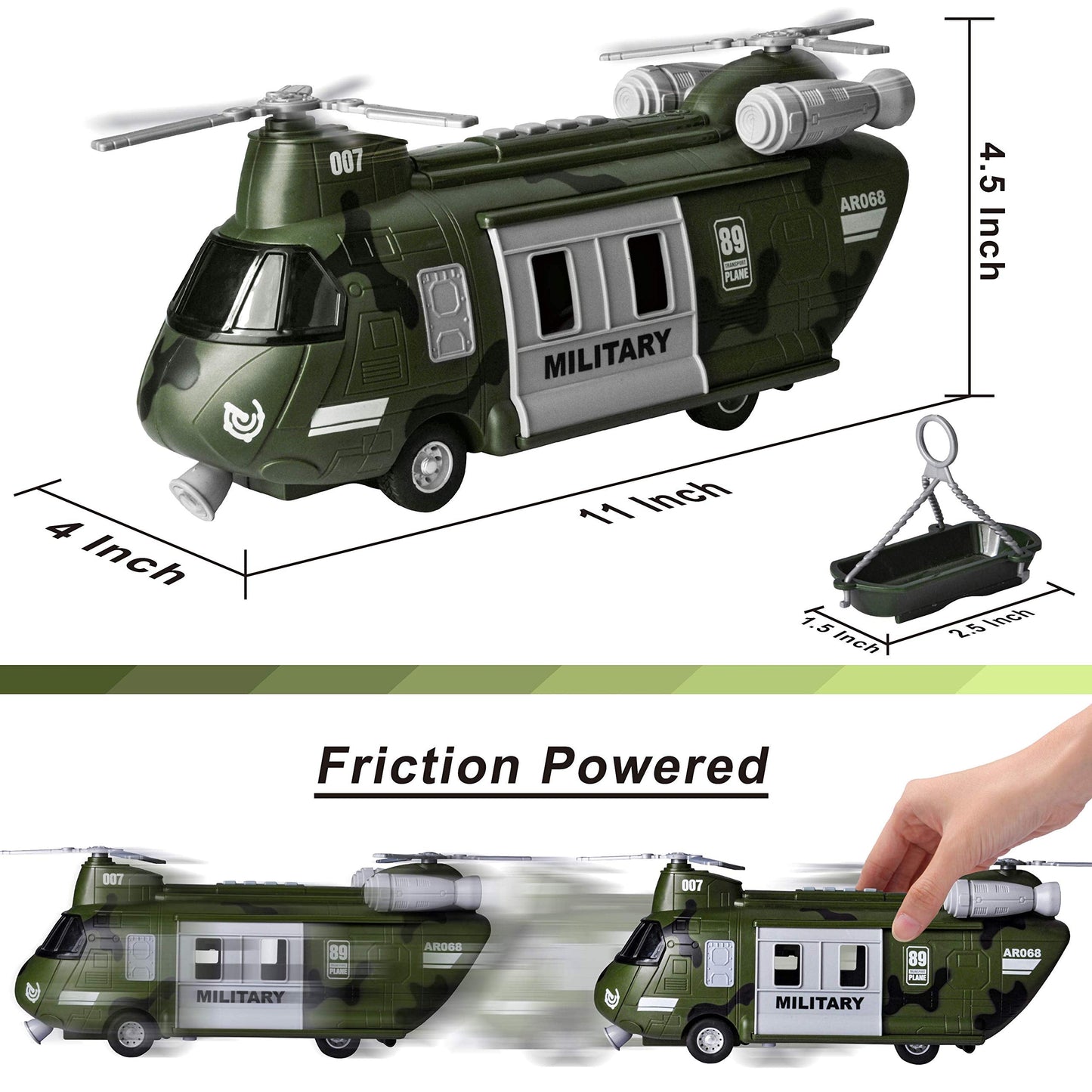 JOYIN Military Vehicles Toy Set – Friction-Powered Helicopter with Lights & Siren, Army Figures