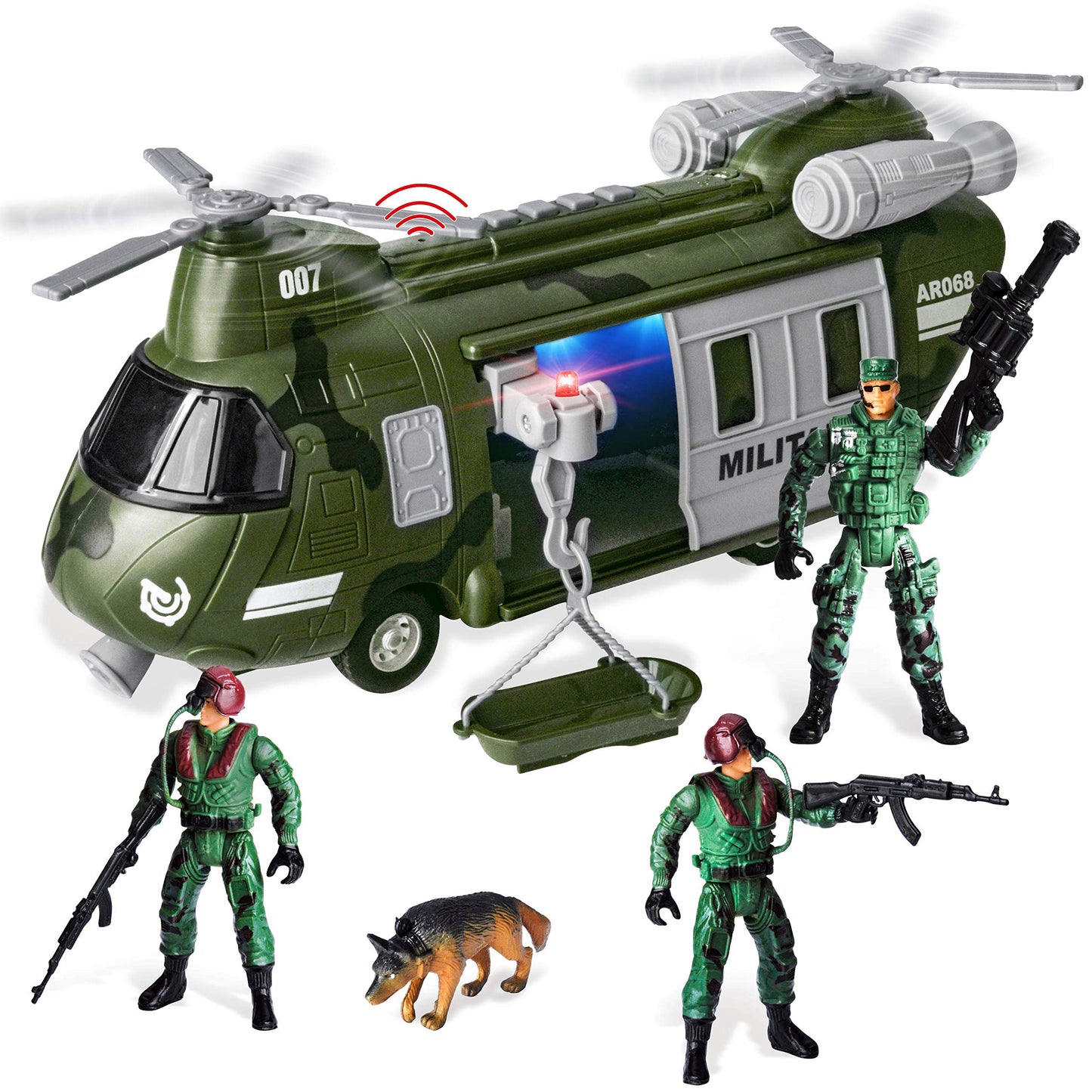 JOYIN Military Vehicles Toy Set – Friction-Powered Helicopter with Lights & Siren, Army Figures