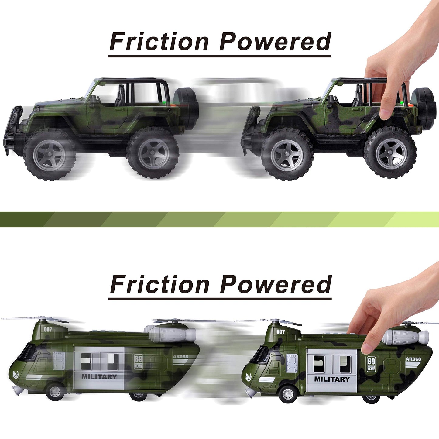 JOYIN Military Vehicles Toy Set – Friction-Powered Helicopter, Truck & Soldiers
