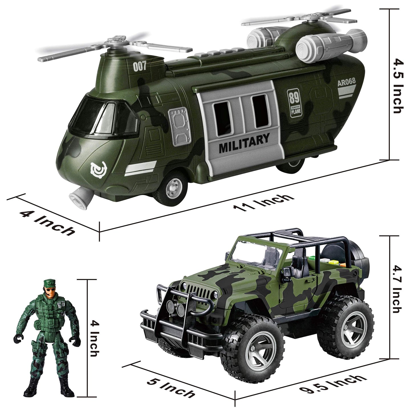 JOYIN Military Vehicles Toy Set – Friction-Powered Helicopter, Truck & Soldiers