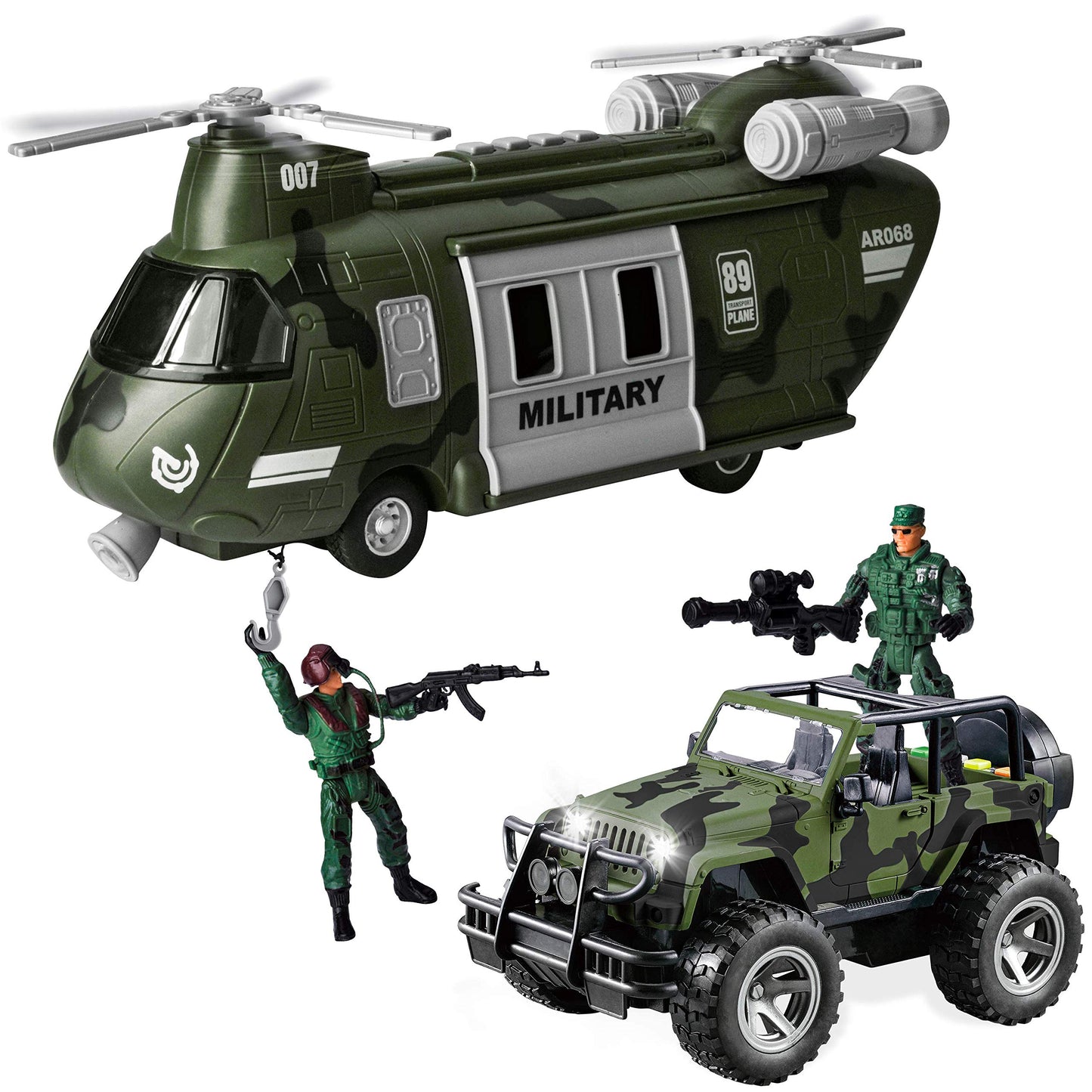 JOYIN Military Vehicles Toy Set – Friction-Powered Helicopter, Truck & Soldiers