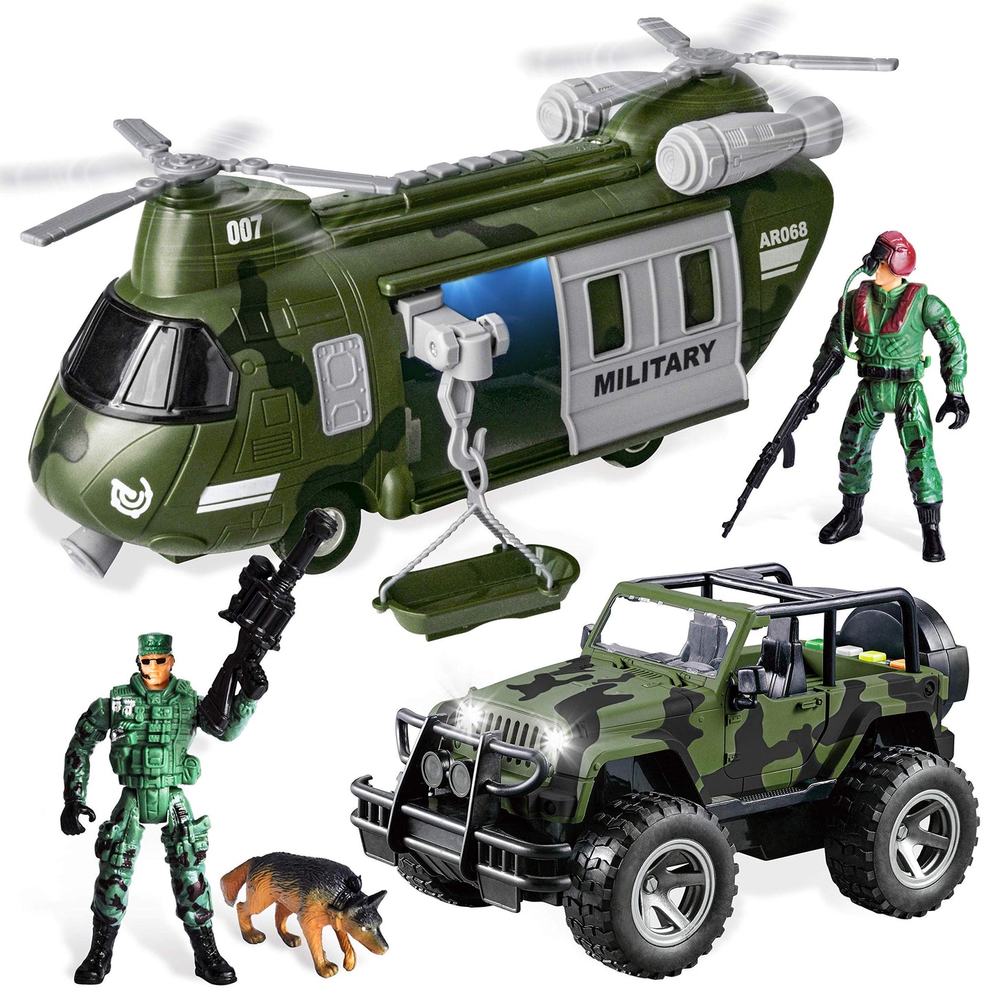 JOYIN Military Vehicles Toy Set – Friction-Powered Helicopter, Truck & Soldiers