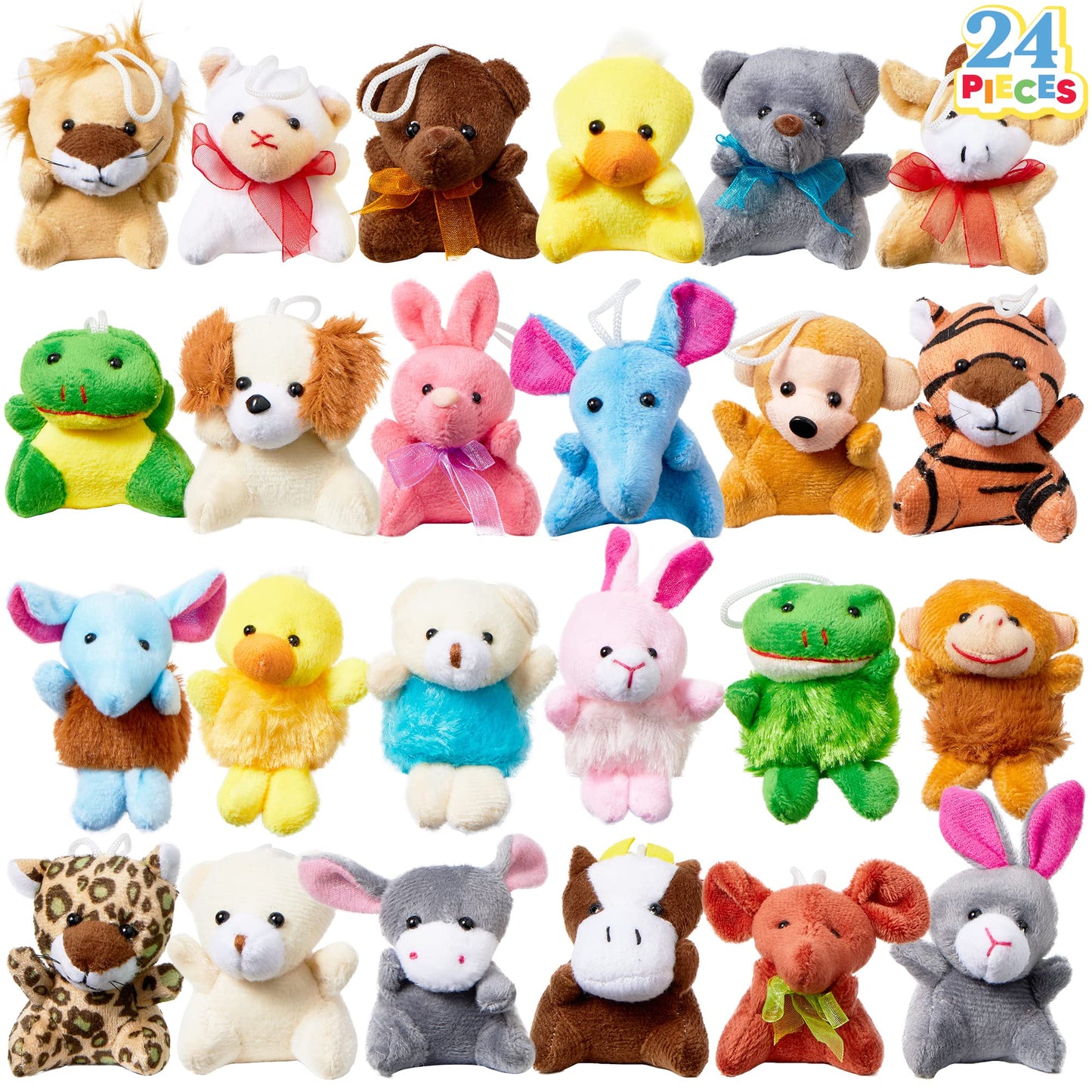 JOYIN 24 Pack Mini Animal Plush Toys – 3-Inch Each, Keychains, Party Favors, School Gifts