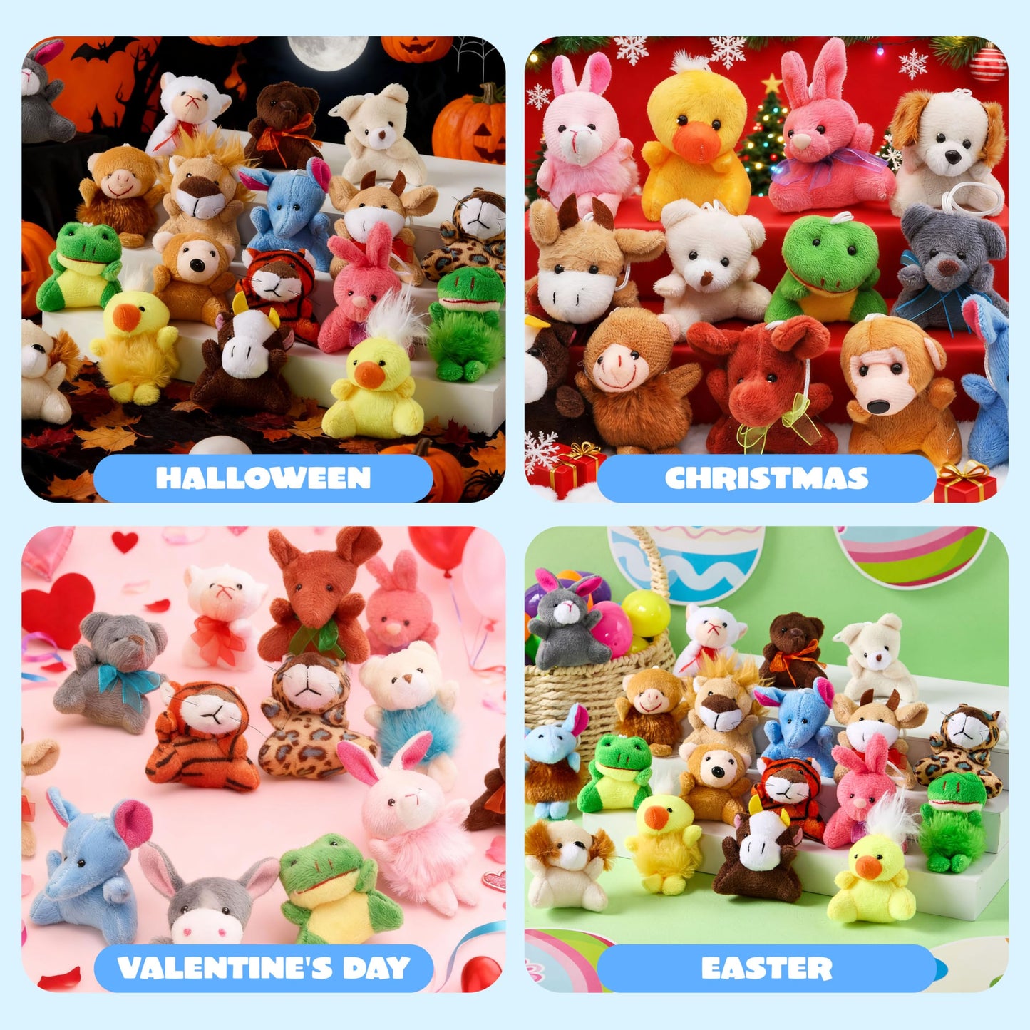 JOYIN 24 Pack Mini Animal Plush Toys – 3-Inch Each, Keychains, Party Favors, School Gifts