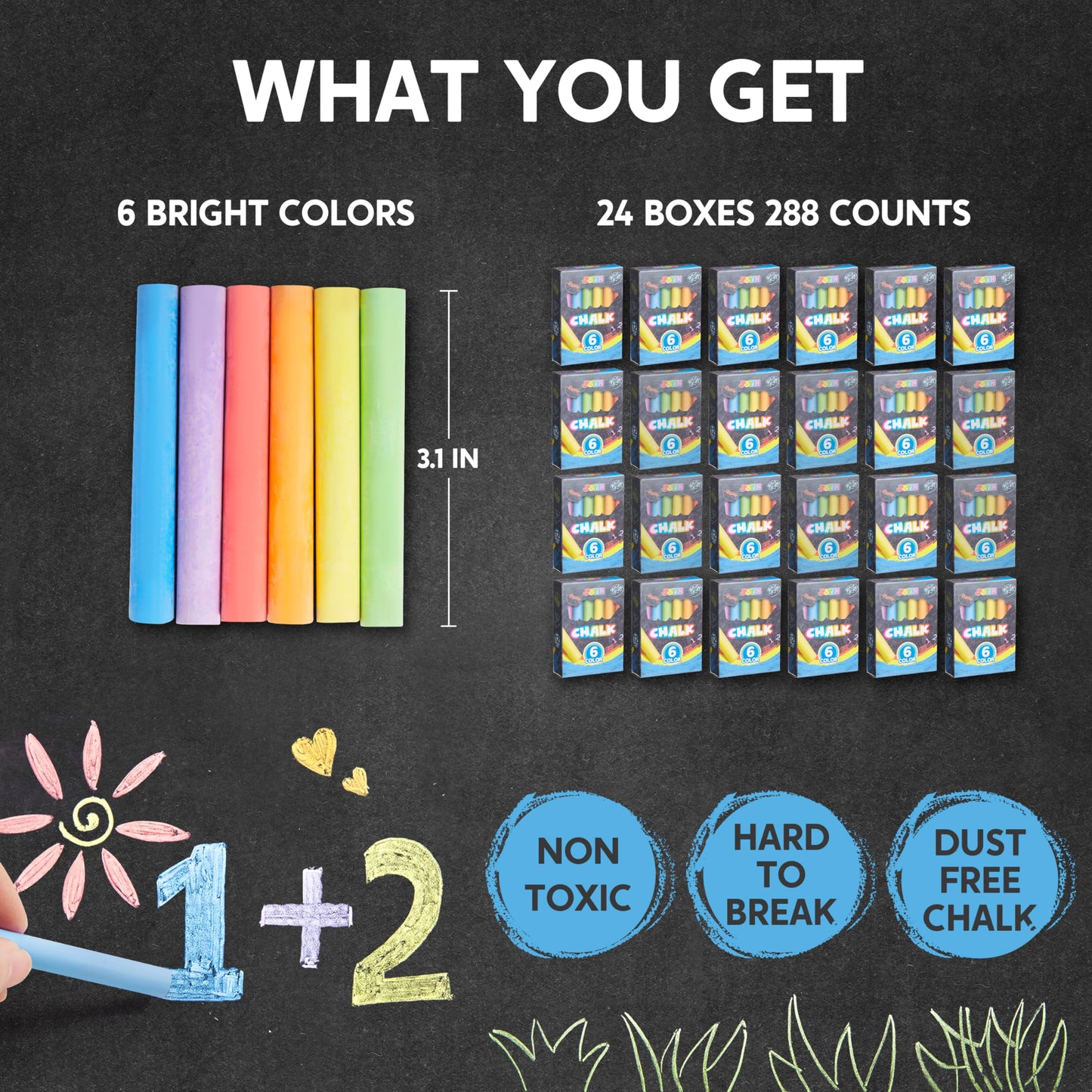 JOYIN 288 Counts Mini Chalk Set for Kids – 24 Boxes of Non-Toxic Chalk for Classrooms, Goody Bags & DIY