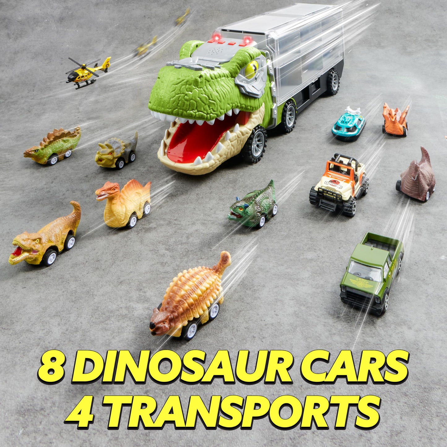 JOYIN 13-in-1 Dinosaur Truck with 12 Pull-Back Cars – Interactive Transport Carrier Toy for Kids 3-5