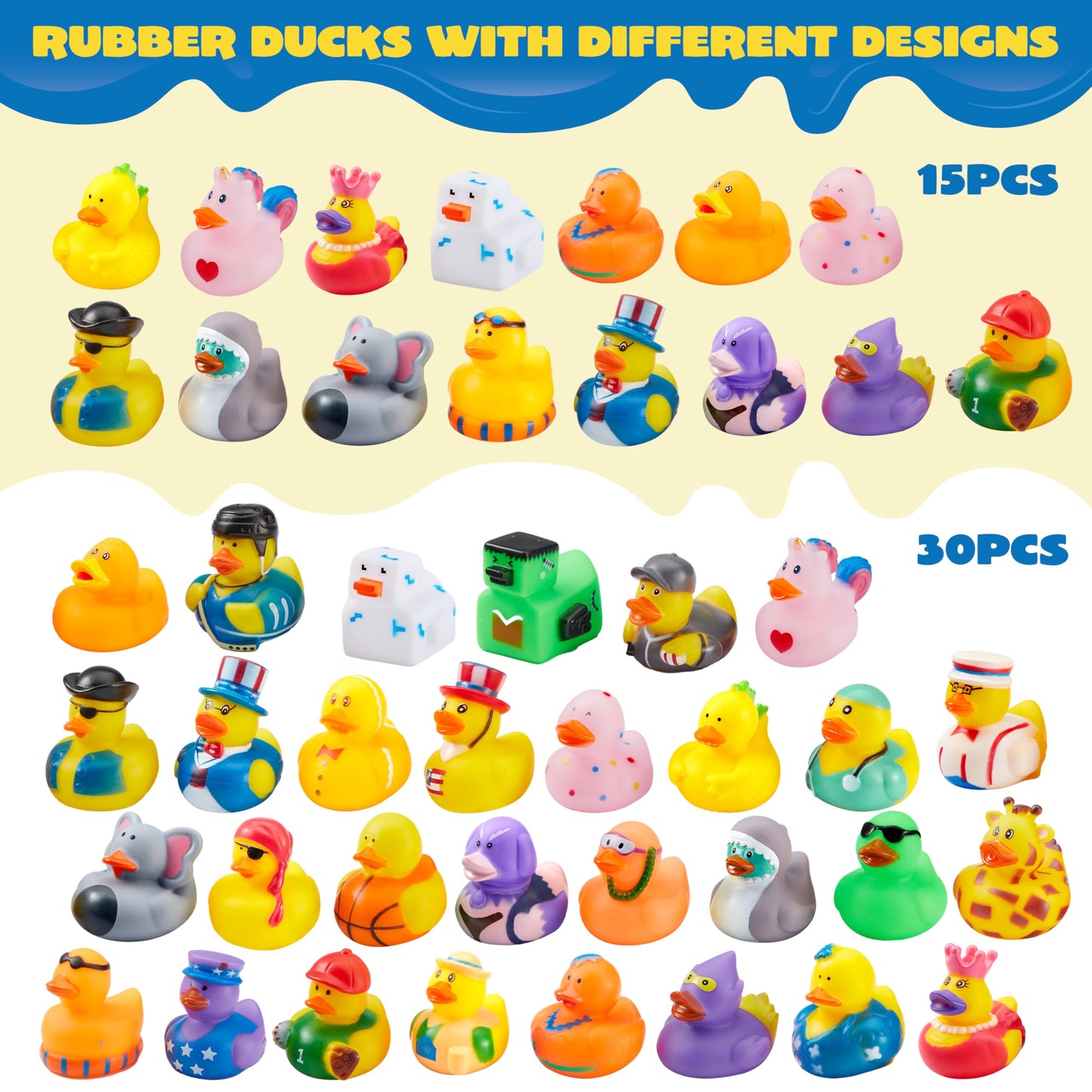 JOYIN 30 Pcs Rubber Ducks Bulk with Mesh Bag – Mini Bath Toys & Party Favors