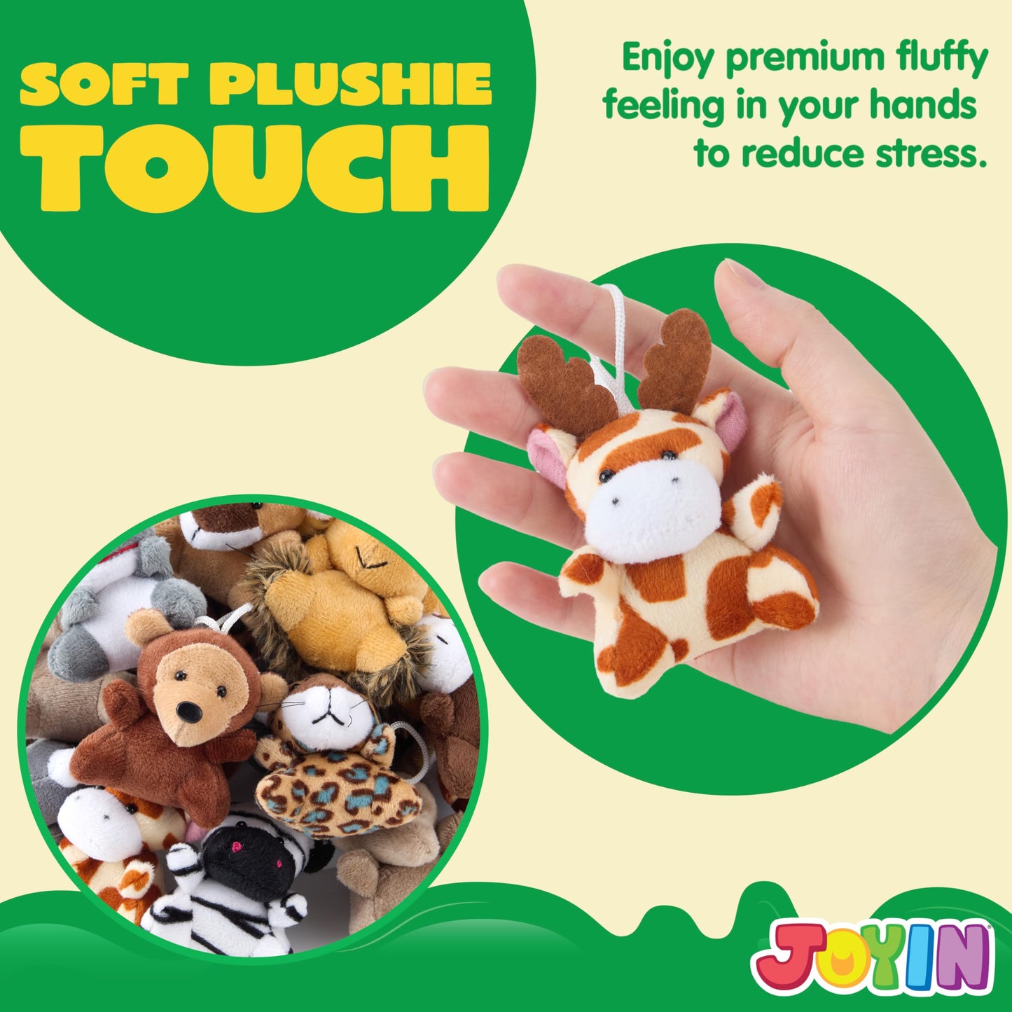 JOYIN 24 Pcs Mini Safari Animal Plush Toys – 3-inch Each, 12 Designs, Party Favors & Gifts