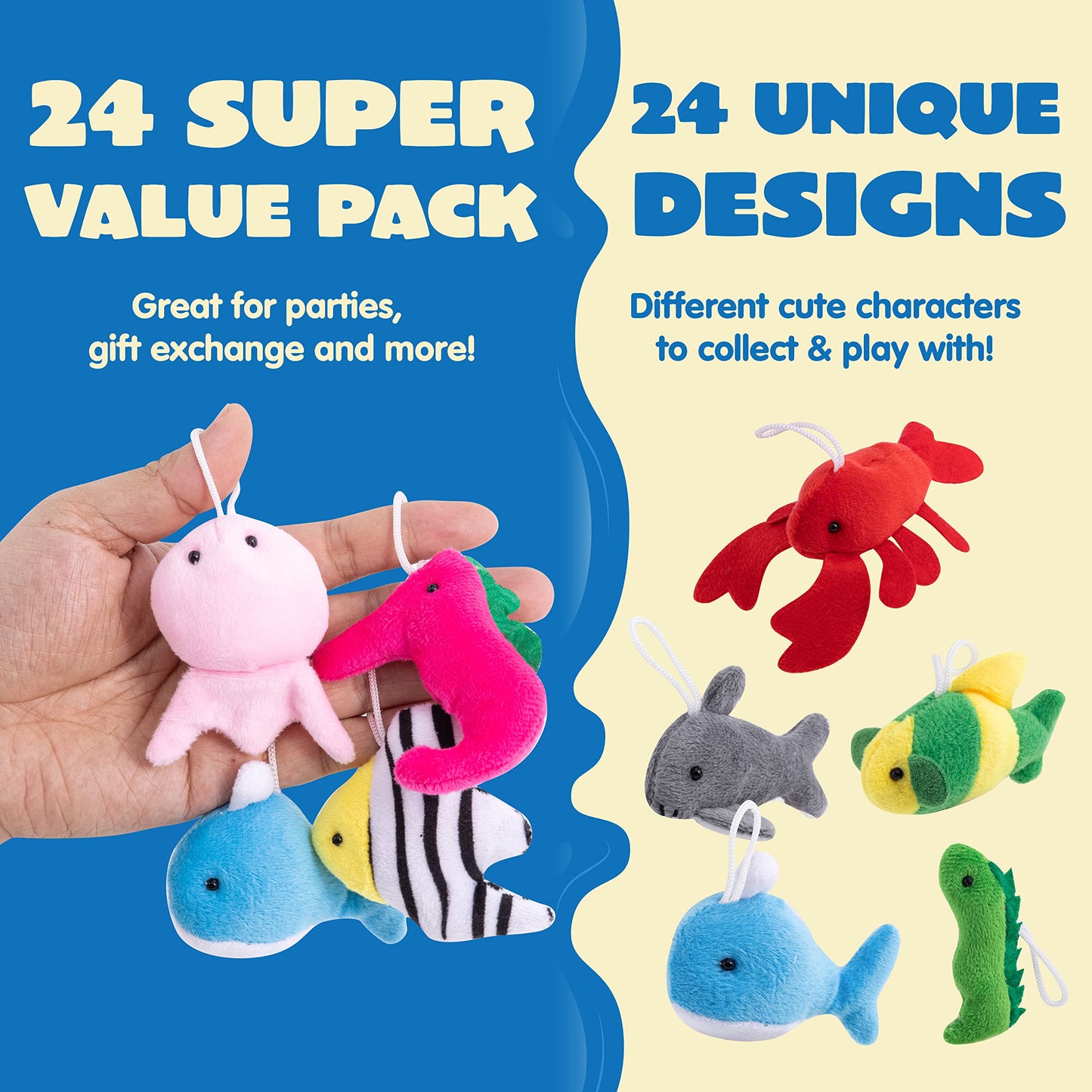 JOYIN 24 Pcs Mini Sea Animal Plush Toys – 3-Inch Stuffed Sea Creatures for Party Favors, Pinata Fillers & Goodie Bags