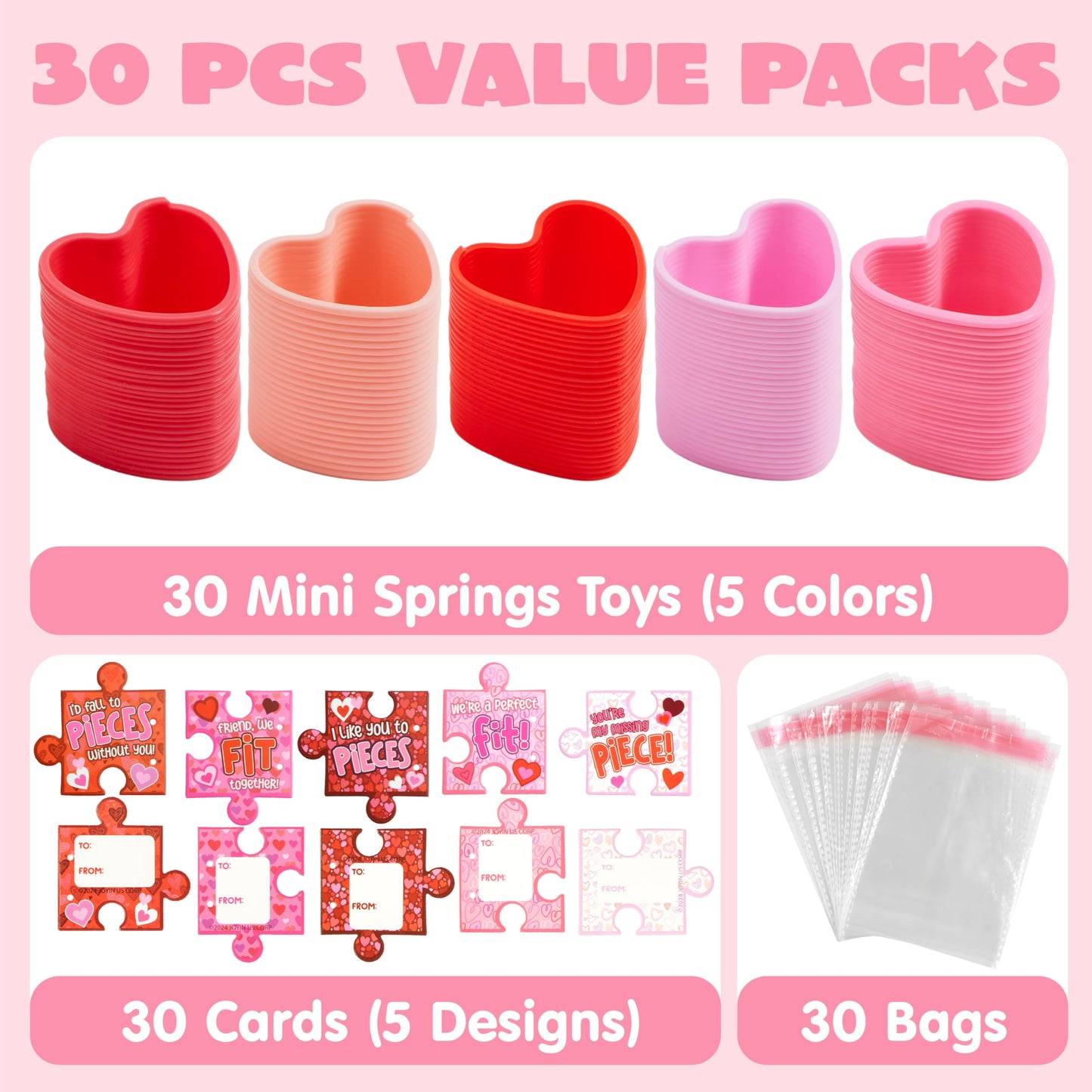 JOYIN 30-Pack Valentine Heart Coil Springs – Fidget Toys for Kids, Classroom Prizes