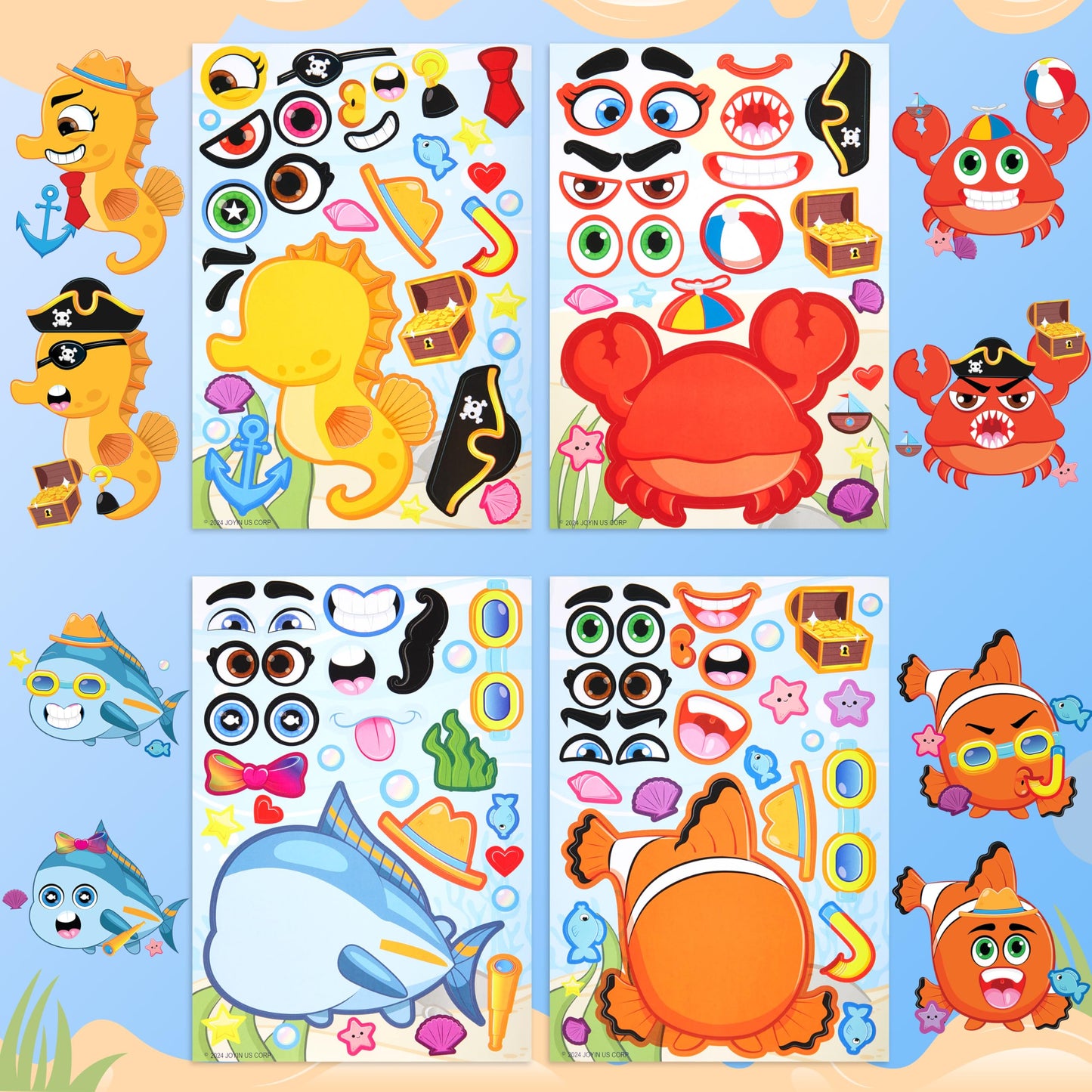 JOYIN 36 Pcs Sea Animals Make a Face Stickers – Ocean-Themed Kids Crafts & Party Favors