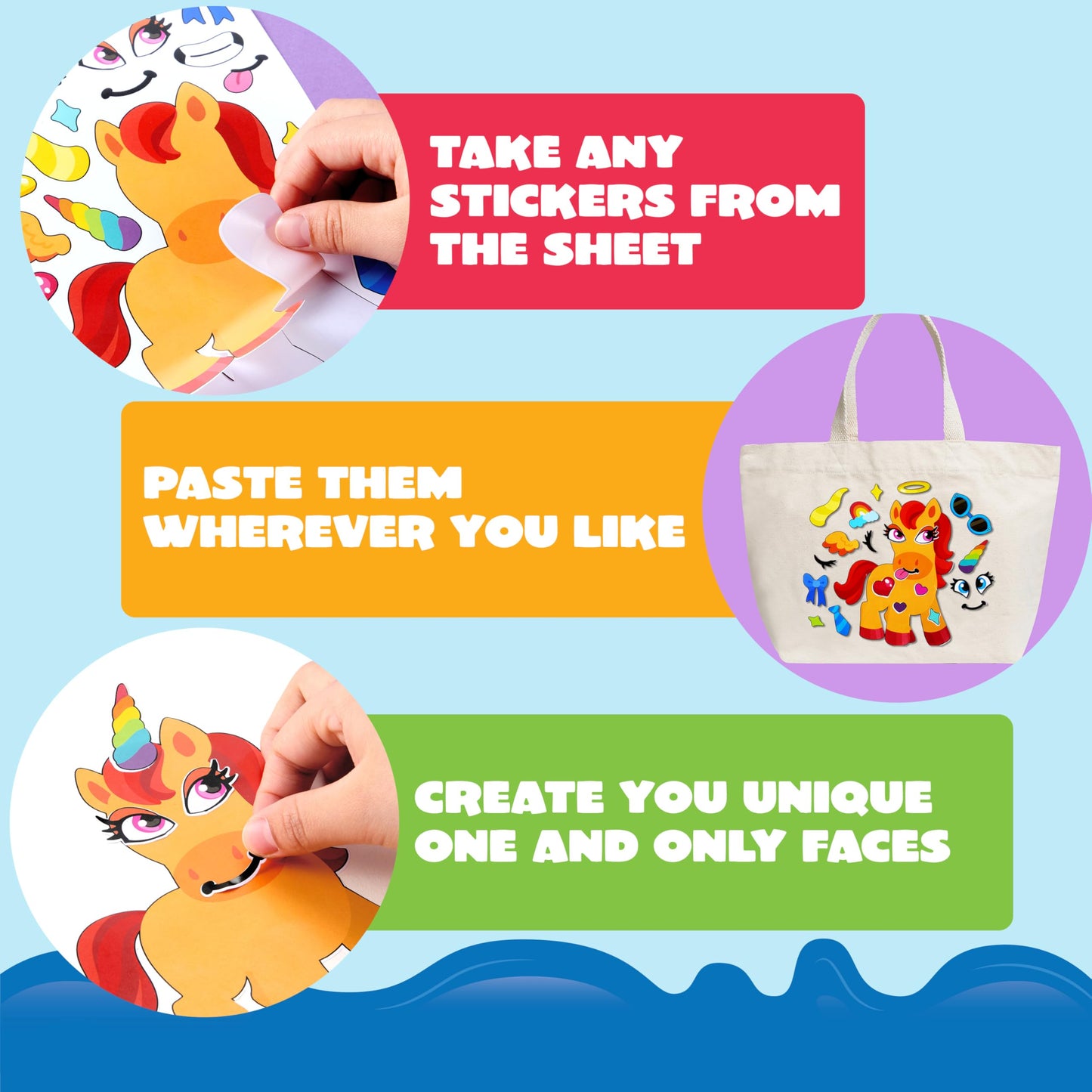JOYIN Make-a-Face St ickers – 24 Sheets (9x6in), Unicorn Party Decor & Kids Craft