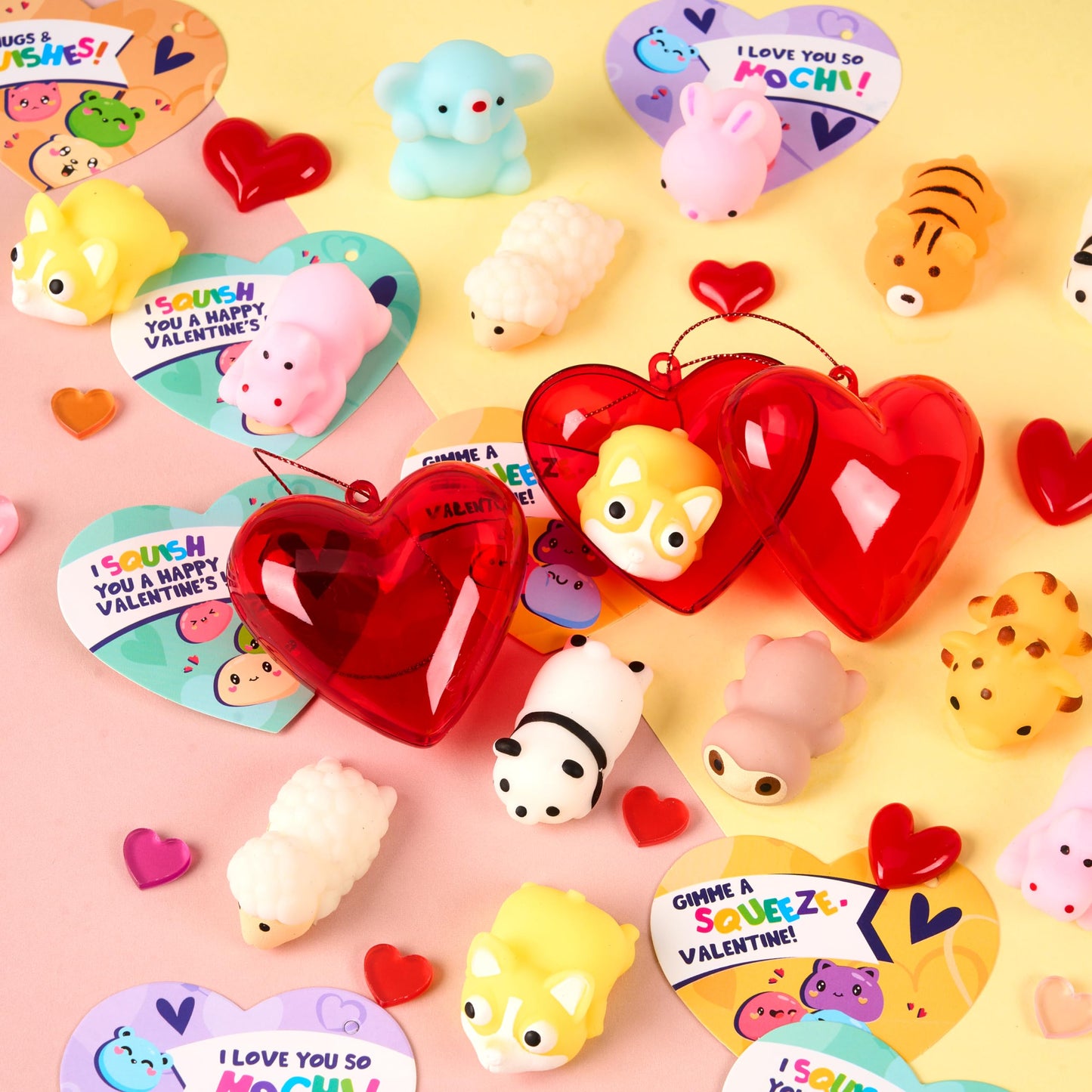 JOYIN 30 Packs Valentines Day Gifts for Kids – Animal Mochi Squishy Toys with Heart Cards