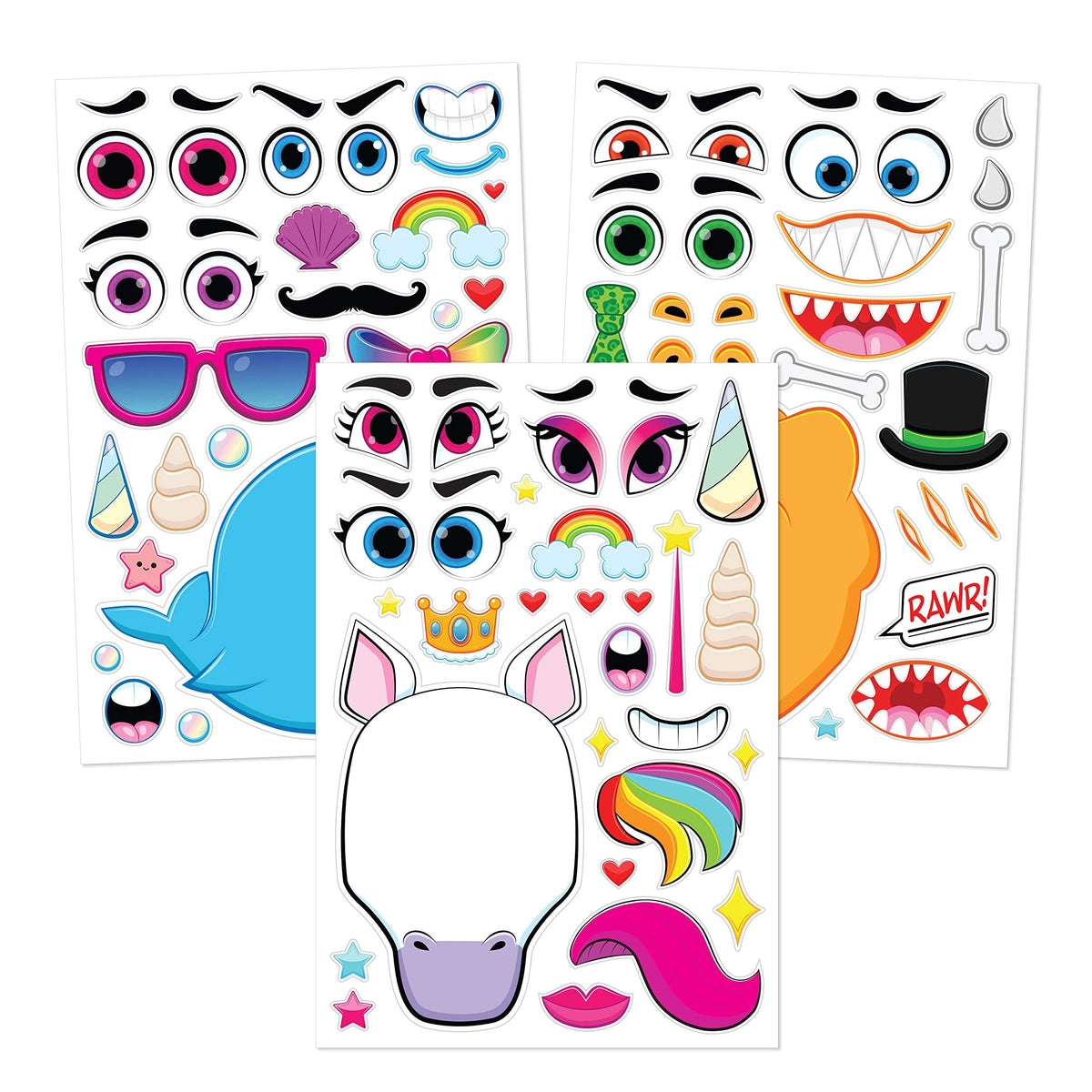 JOYIN 36 Sheets Make a Face Stickers for Kids – Unicorn, Dinosaur, Sea & Safari Animals | Party Favors & Crafts