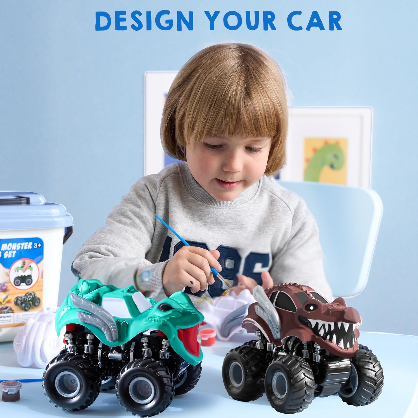JOYIN Monster Car Craft Kit - Build & Paint Your Own Friction-Powered Truck for Kids