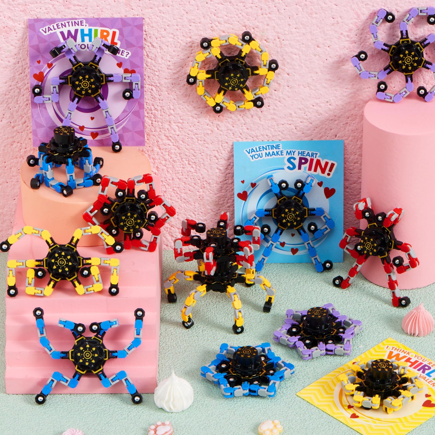 JOYIN 36-Pack Valentine's Gift Cards with Fidget Spinners – Deformable DIY Spinners for Kids