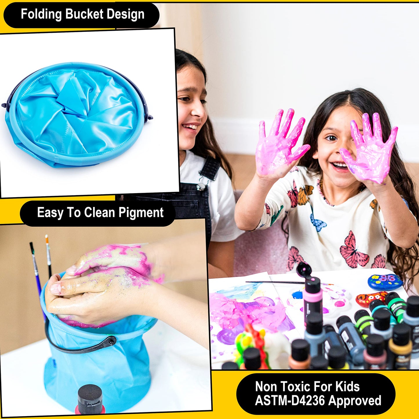 JOYIN Washable Tempera Paint Set for Kids – 42 Colors, 15 Brushes, 4 Palettes, Non-Toxic & Washable