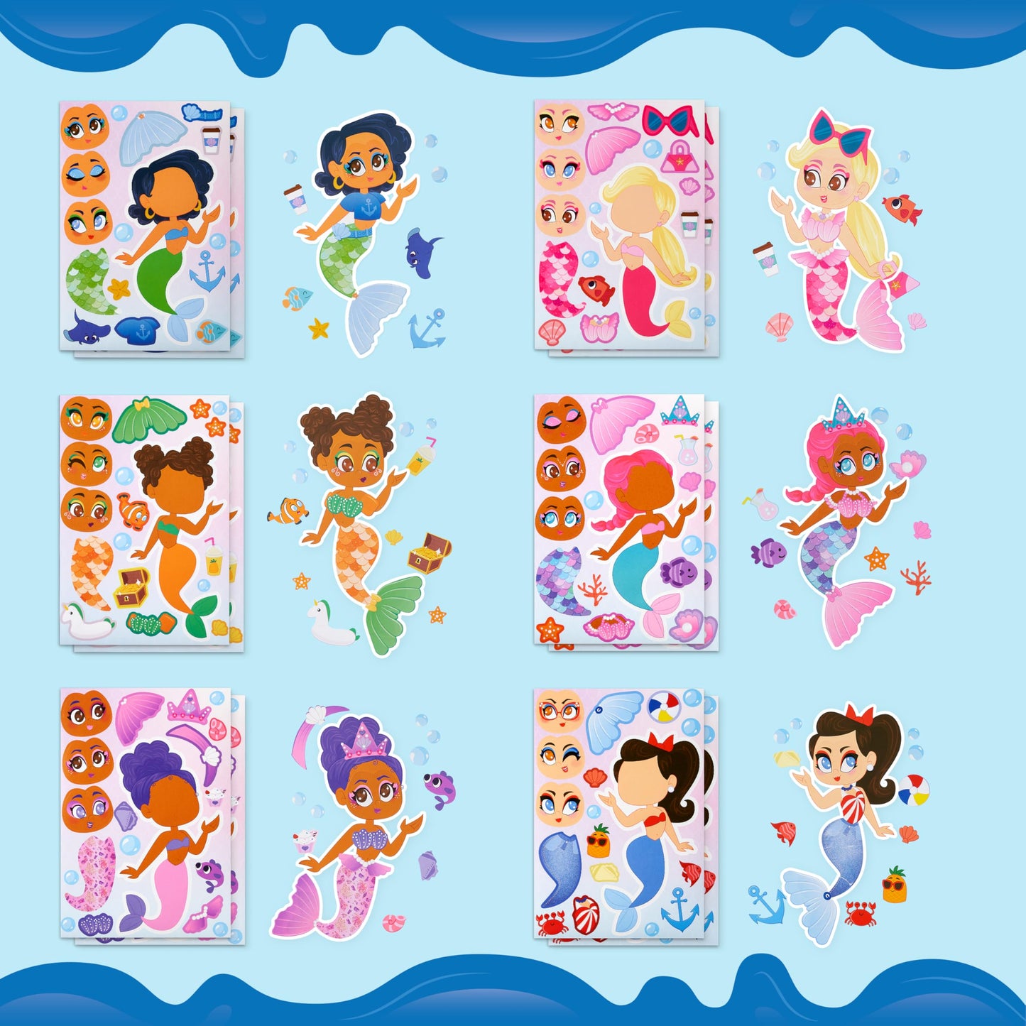 JOYIN Make a Face Mermaid Stickers – 24 Sheets for Kids’ Parties, Crafts & Classroom Activities