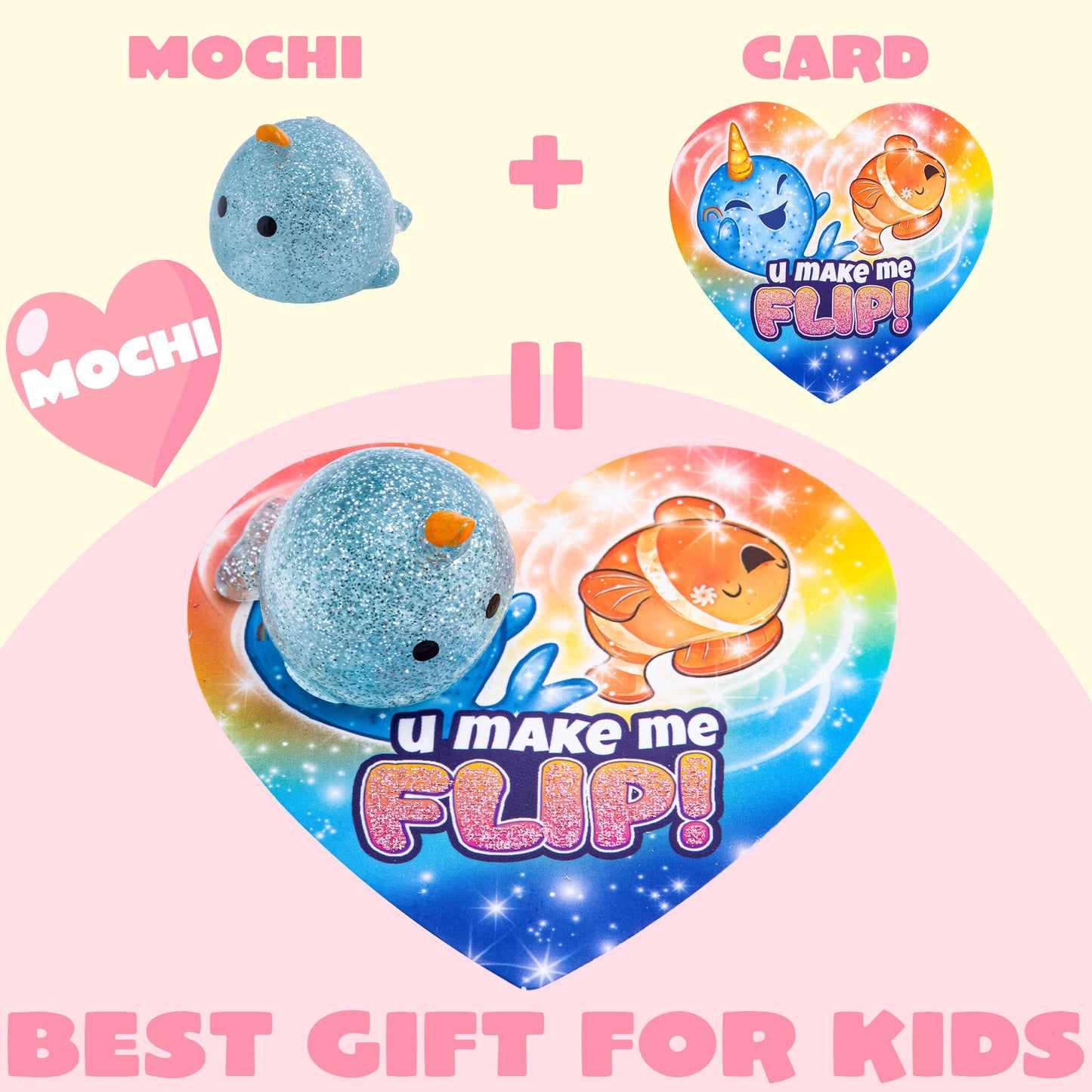 JOYIN 28-Pack Valentine Gift Cards with Glitter Mochi Squishy Toys — Sea Animals