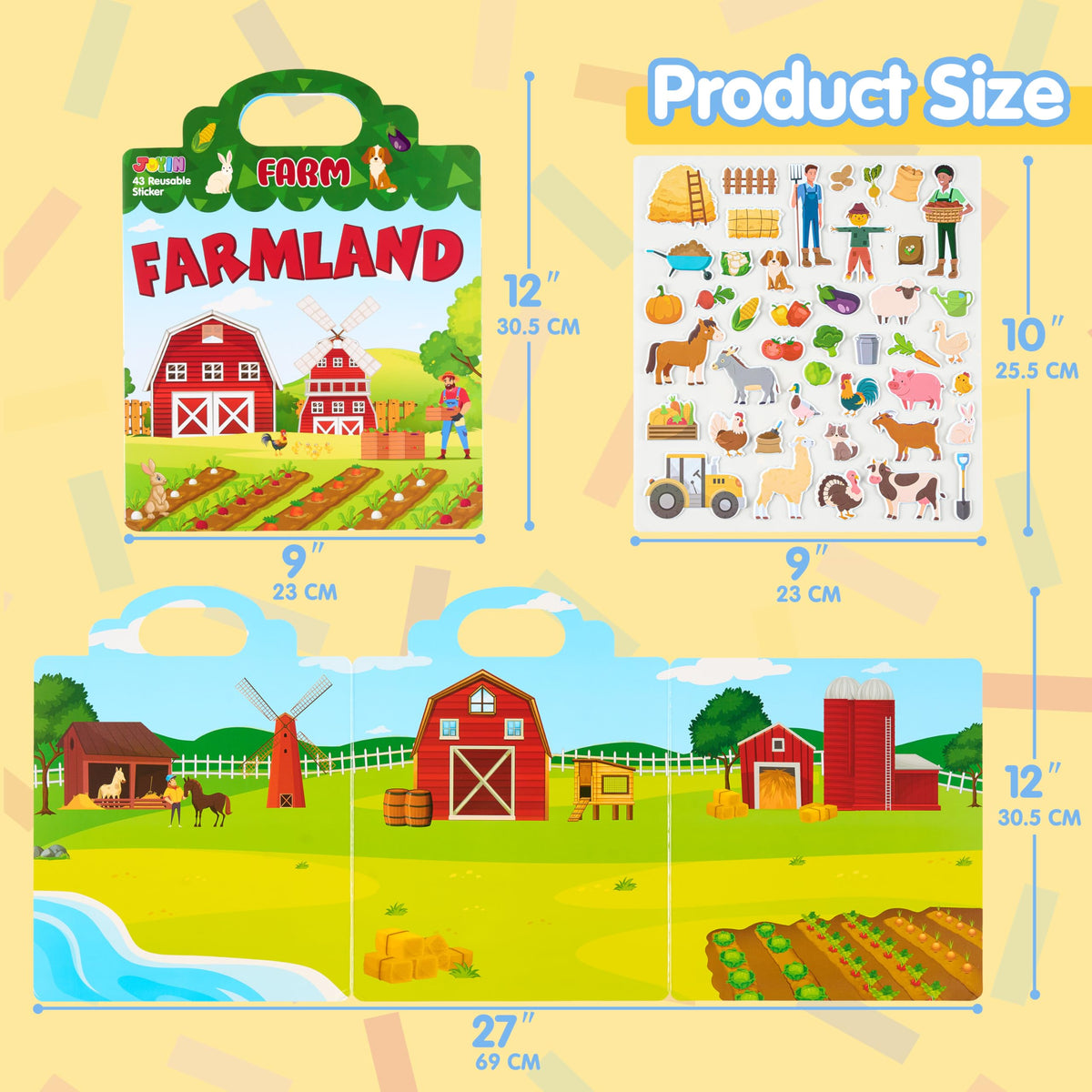 JOYIN Farm Animals Reusable Sticker Book for Toddlers – 43 3D Stickers, Travel Activity