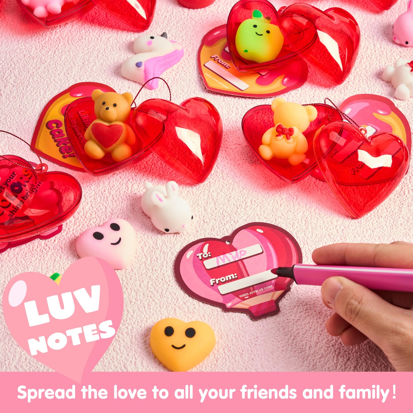 JOYIN 28-Pack Valentine's Day Gift Cards with Mochi Squishy Toys & Heart Shells