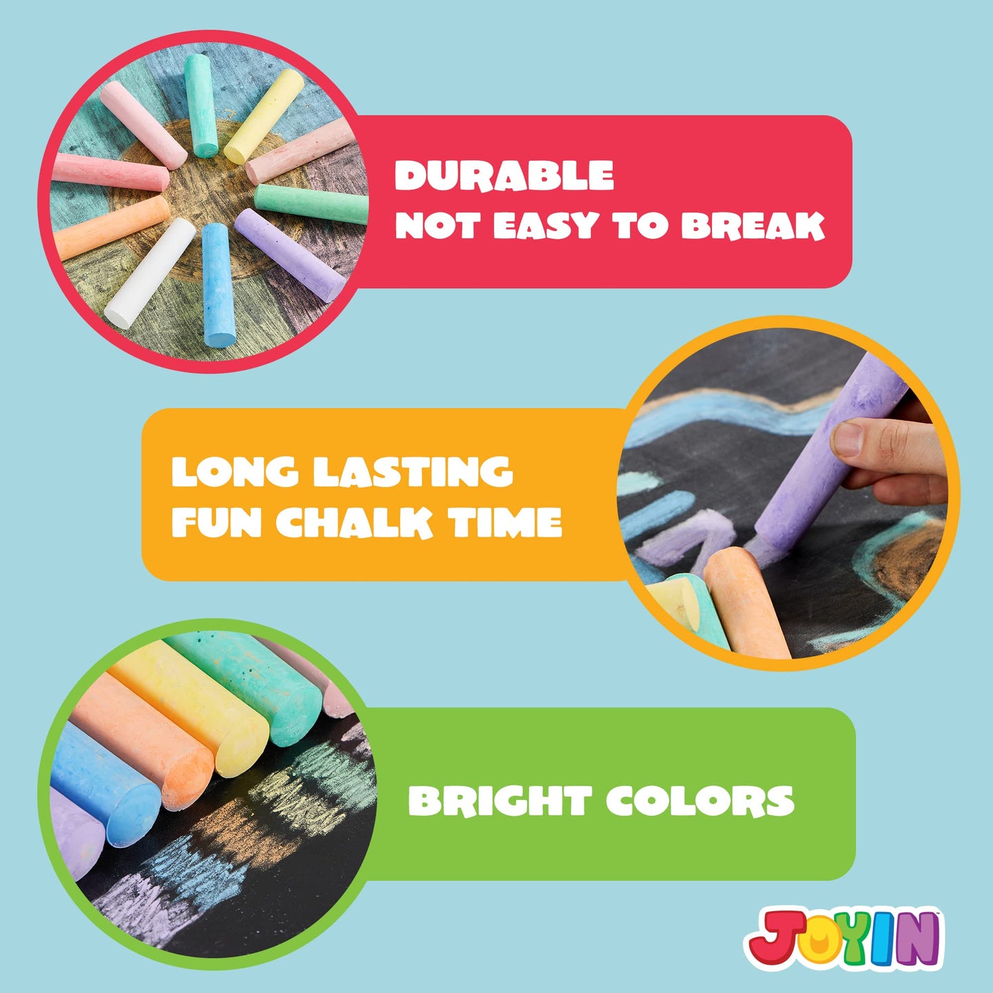 JOYIN 180 PCS Washable Sidewalk Chalks Set – 20 Colors, Non-Toxic, Jumbo Chalk for Outdoor Art