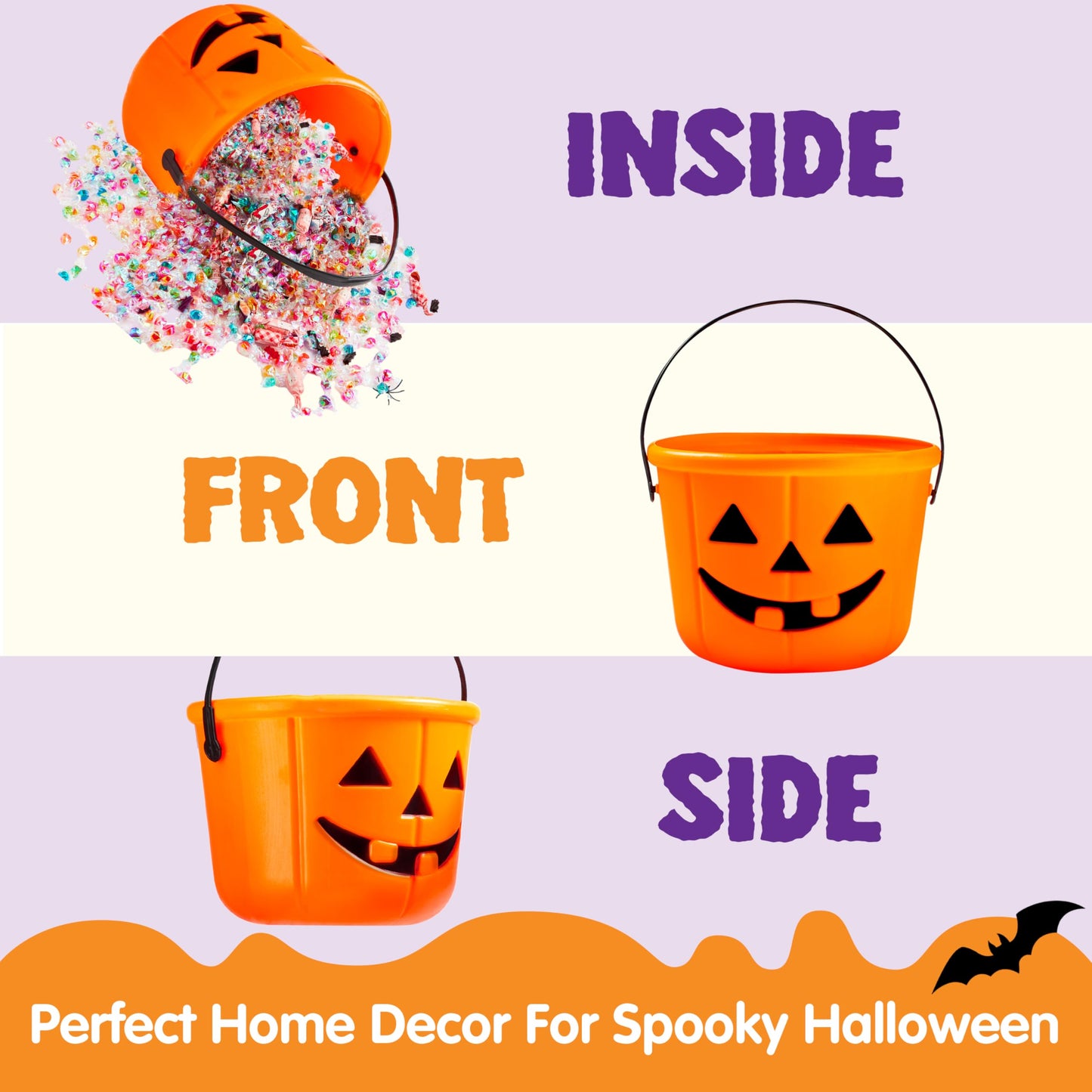 JOYIN 6Pcs Halloween Pumpkin Buckets – Jack O' Lantern Candy Buckets for Trick or Treating, 7x5 in, Reusable