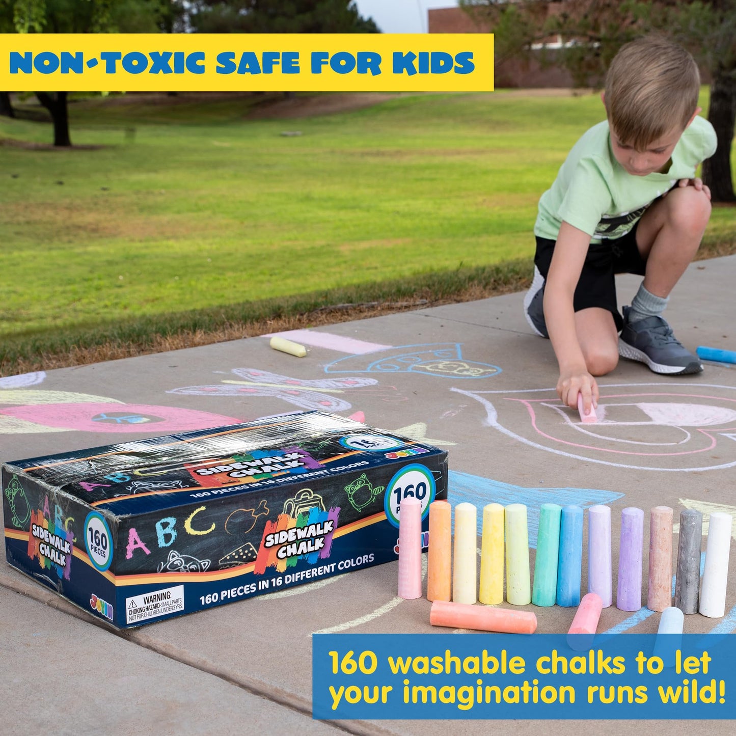 JOYIN 160 Pcs Sidewalk Chalks Set – Non-Toxic & Washable Outdoor Chalk for Kids