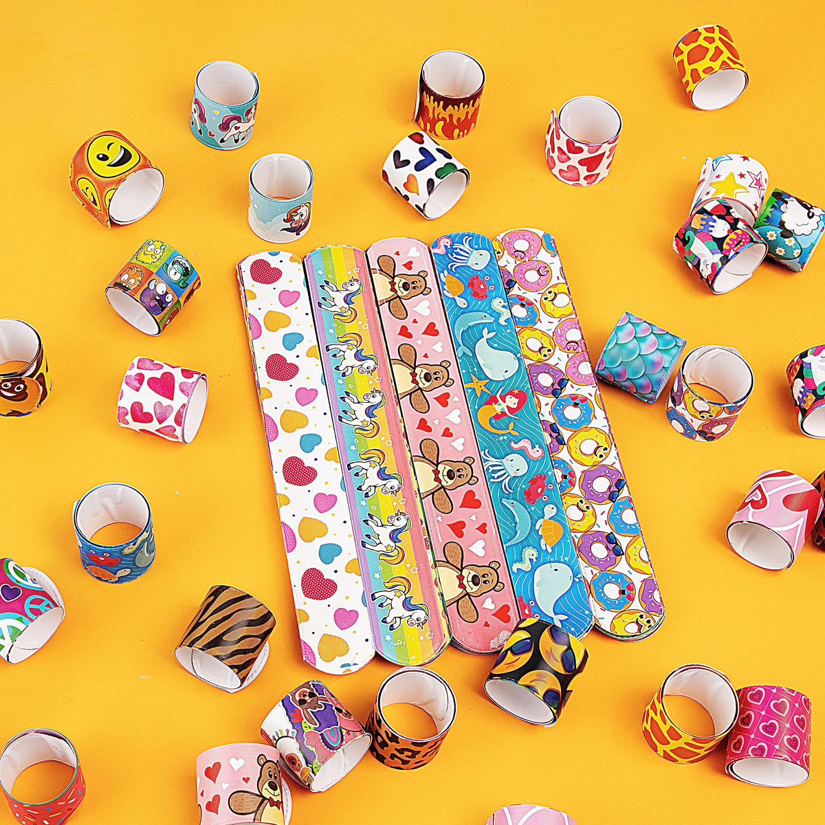 JOYIN 60 Pcs Slap Bracelets for Kids – 36 Designs, Party Favors & Classroom Prizes