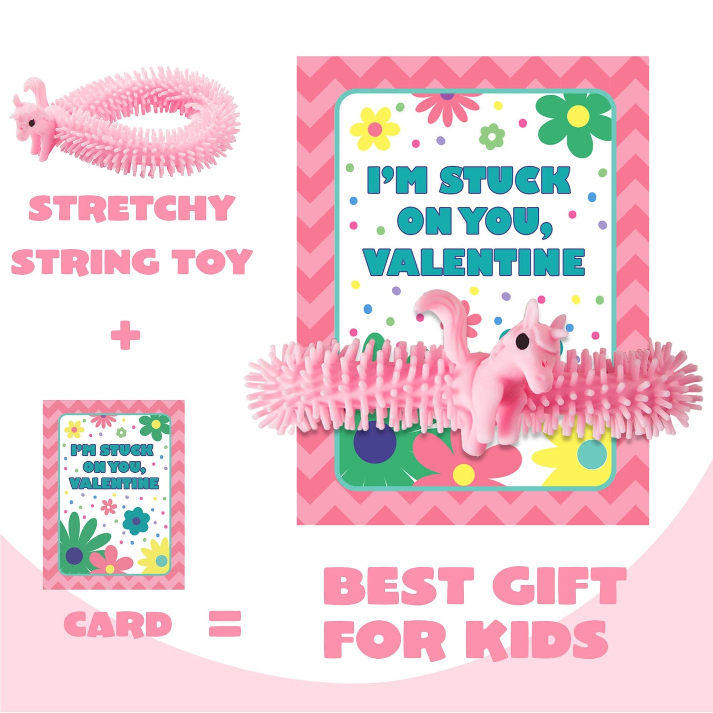 JOYIN 30 Pcs Valentine's Gift Cards & Stretchy String Toys Set | Unicorn Noodle Toys