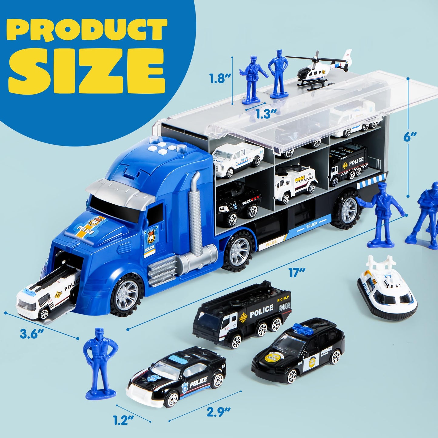 JOYIN 25-in-1 Police Rescue Truck Toy Set with Sounds & Lights – Carrier Truck Playset