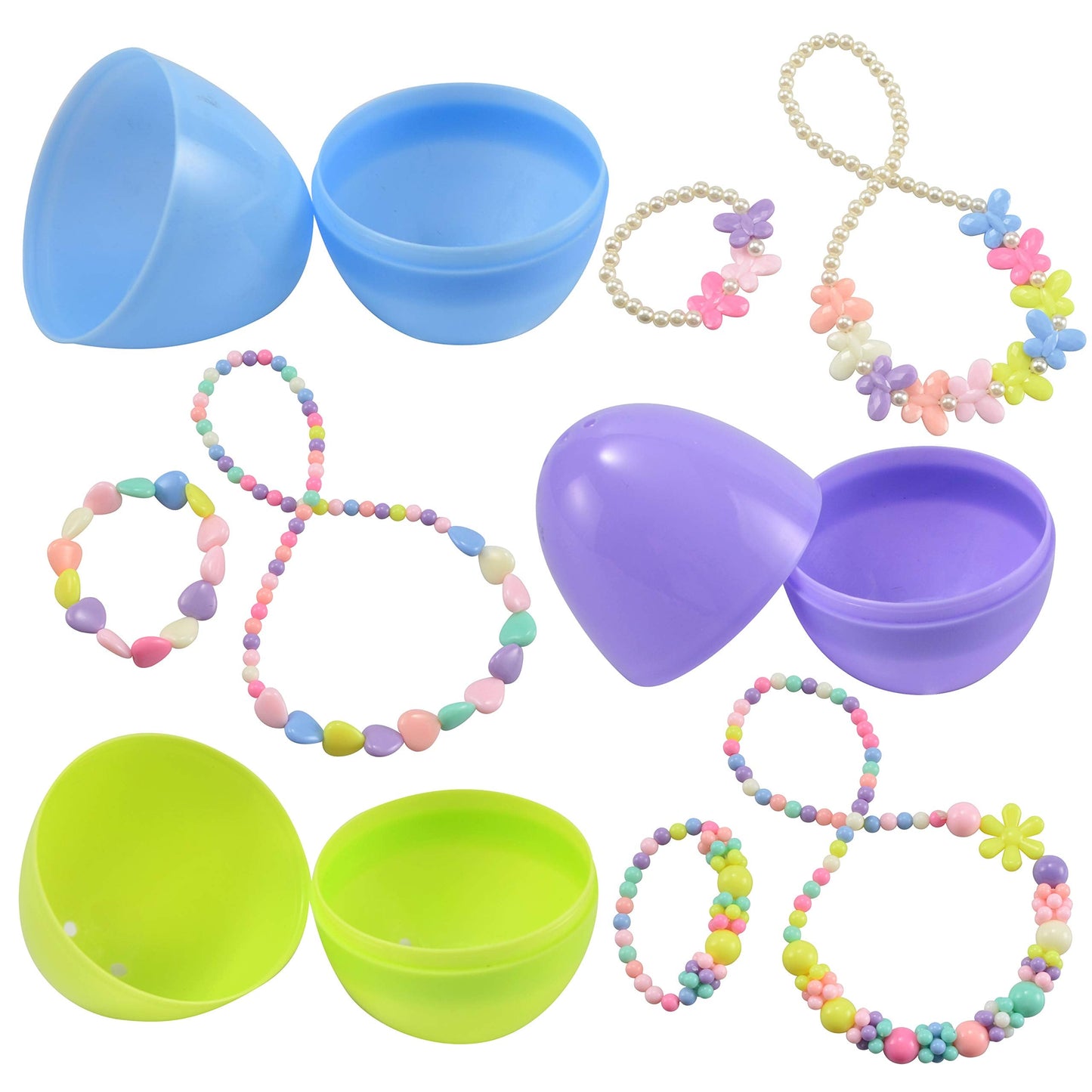 JOYIN 12-Pack Prefilled Easter Eggs with Jewelry Toys – 24 Necklaces & Bracelets for Kids