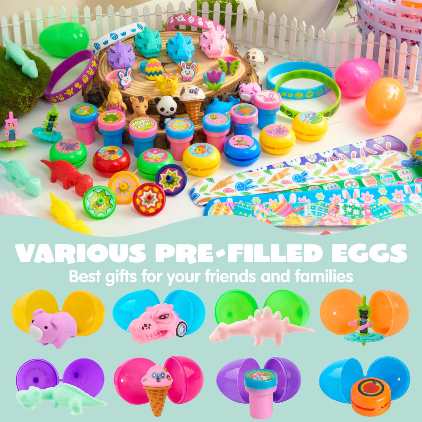 JOYIN 200 Pcs Prefilled Easter Eggs with Assorted Toys & Stickers Inside | Easter Egg Hunt Favors