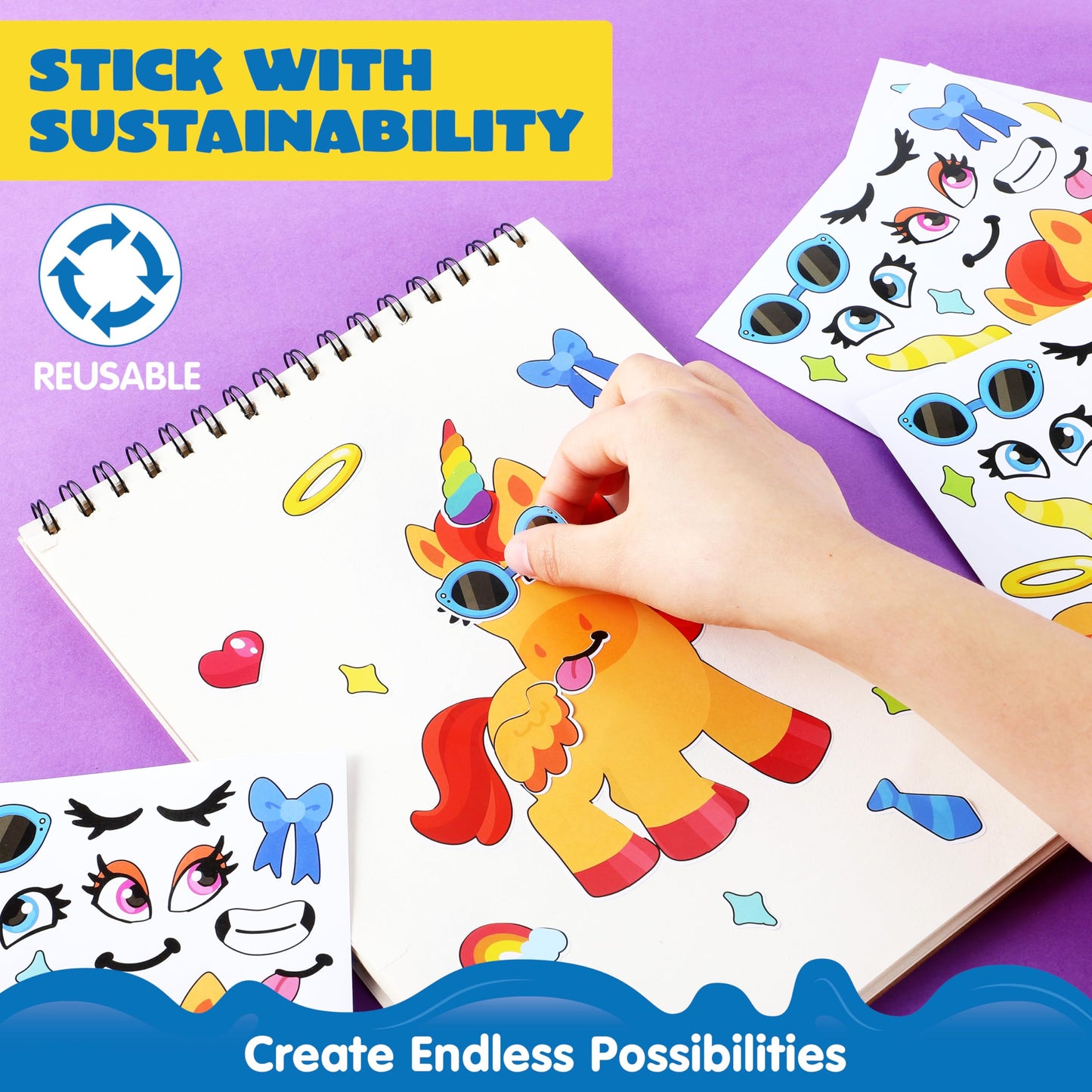 JOYIN Make-a-Face St ickers – 24 Sheets (9x6in), Unicorn Party Decor & Kids Craft
