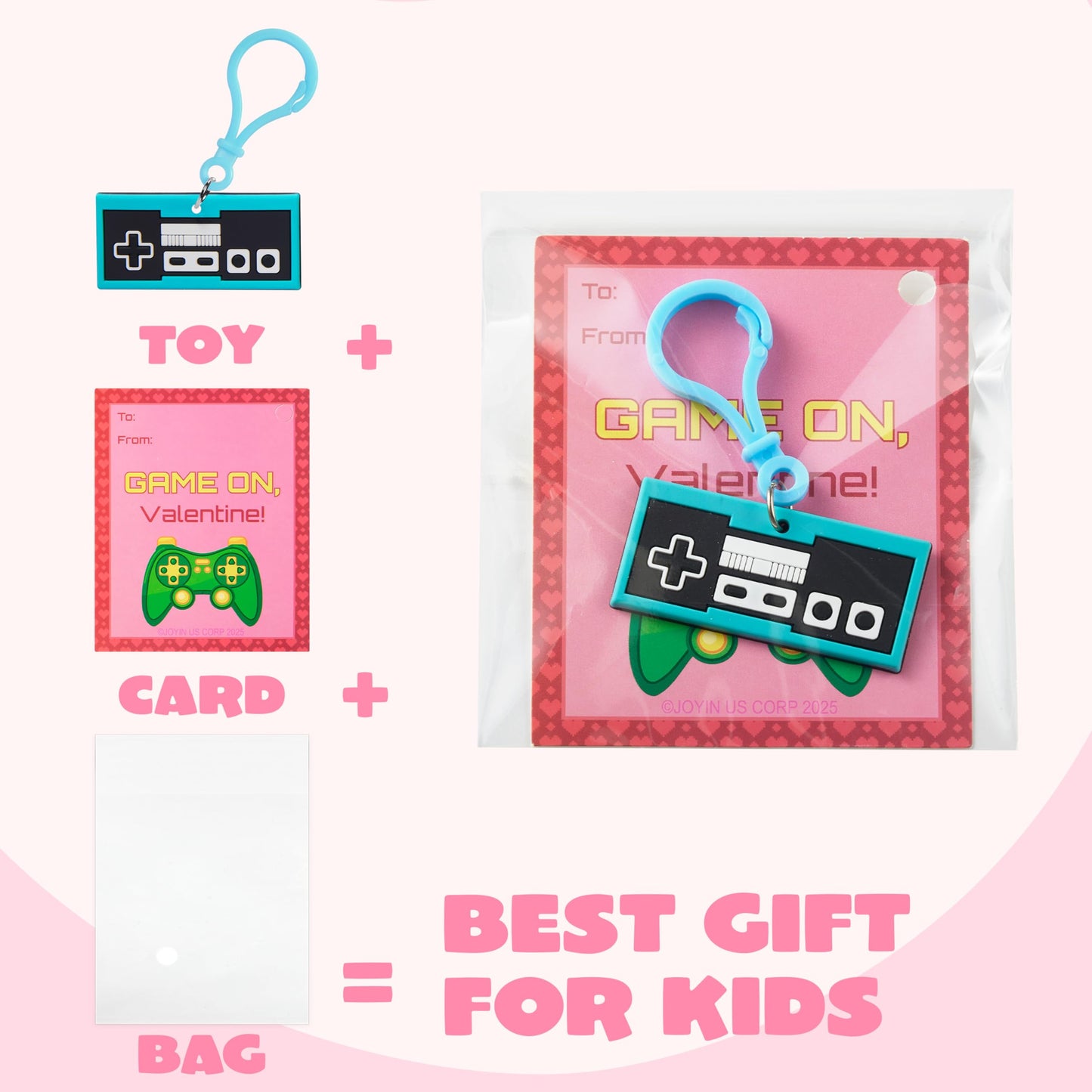 JOYIN 28 Pcs Valentines Day Gift Cards with Video Game Keychains