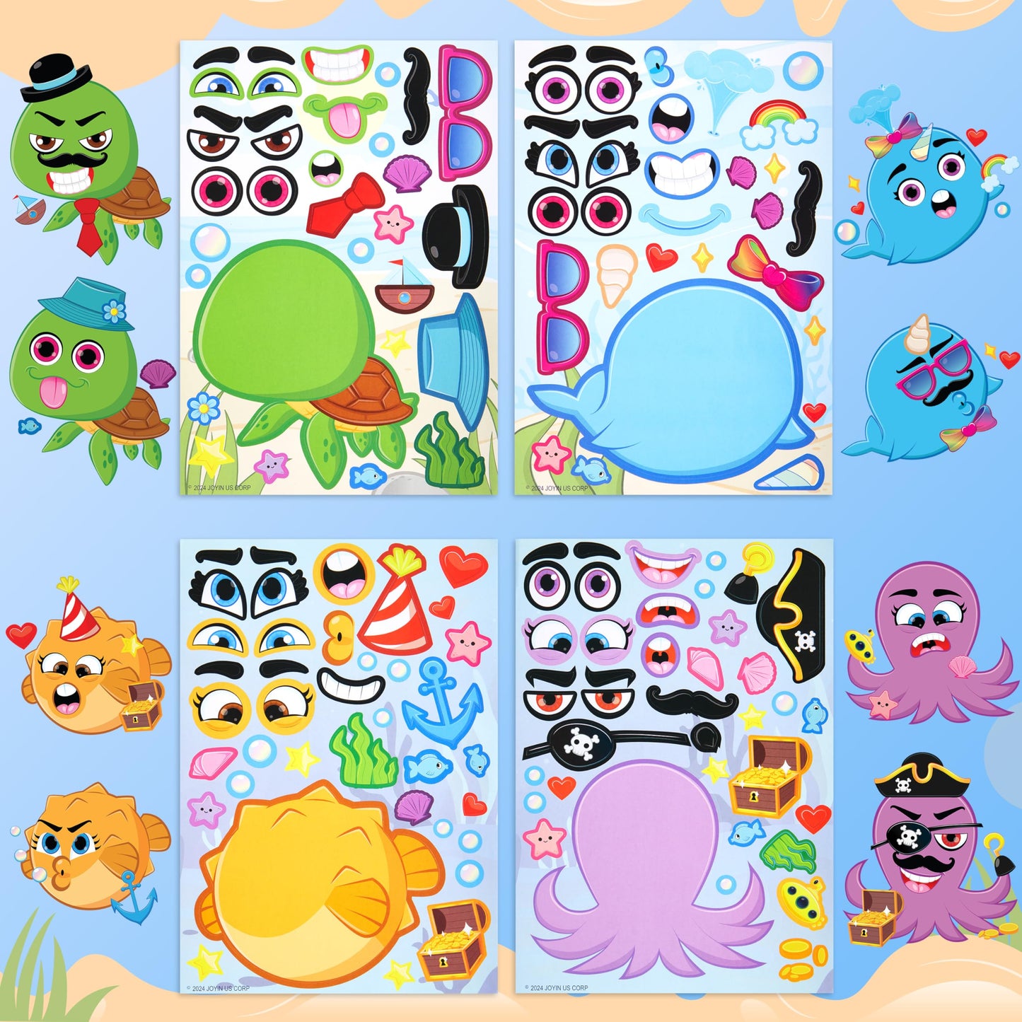 JOYIN 36 Pcs Sea Animals Make a Face Stickers – Ocean-Themed Kids Crafts & Party Favors