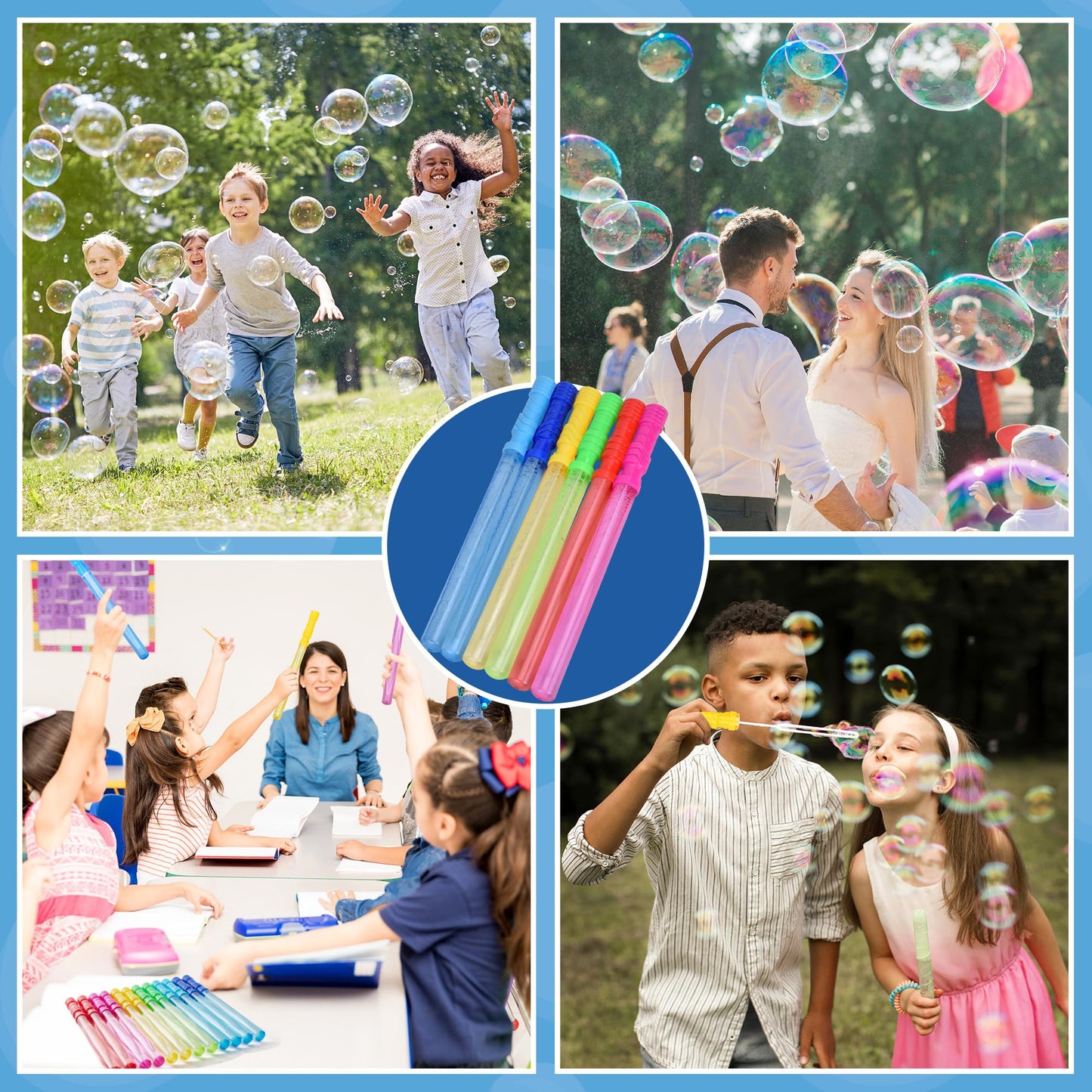 JOYIN 14.6-Inch Big Bubble Wands — 6-Color Giant Bubble Set with Refill Solution