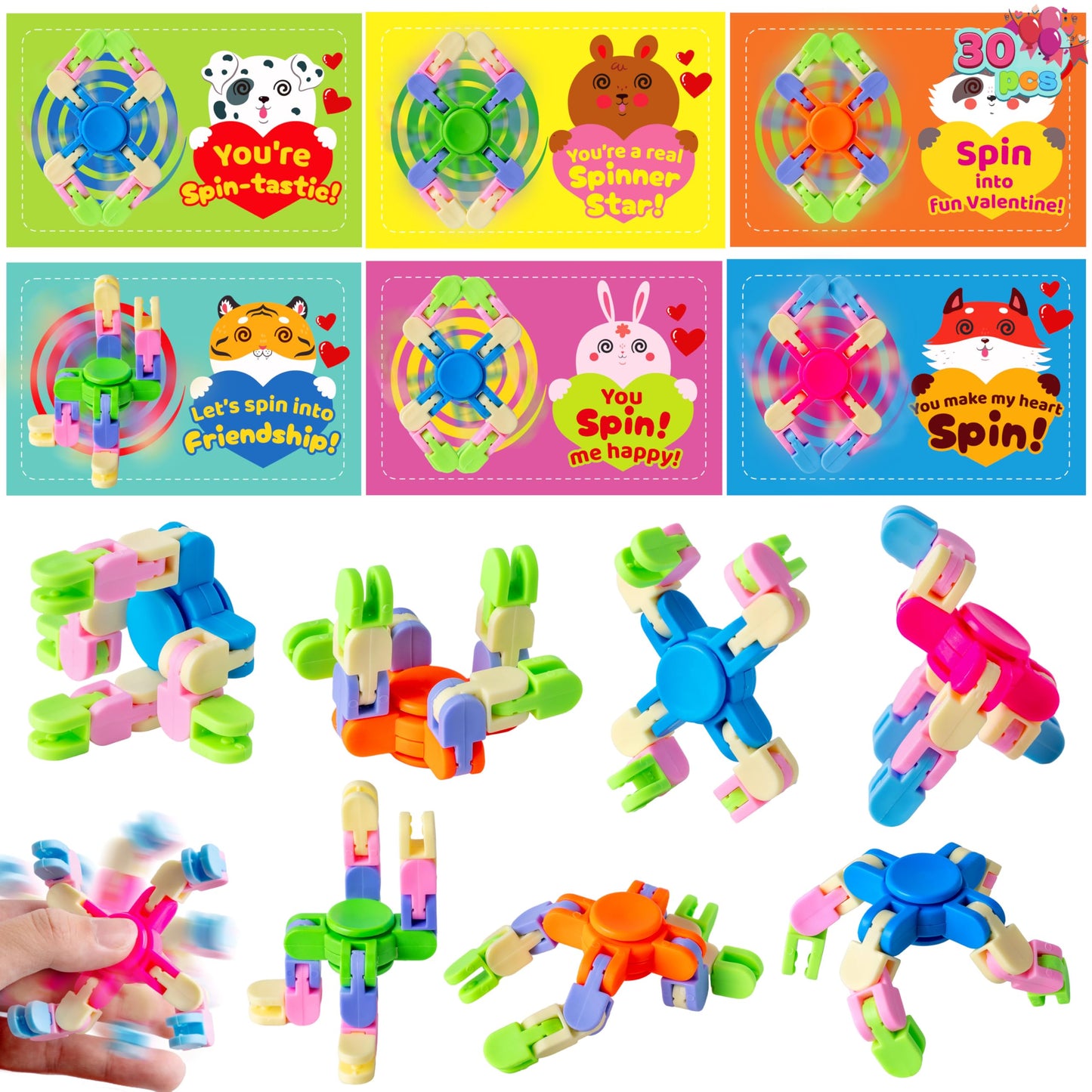 JOYIN 30-Pack Valentine’s Day Fidget Spinners with 6 Gift Card Designs