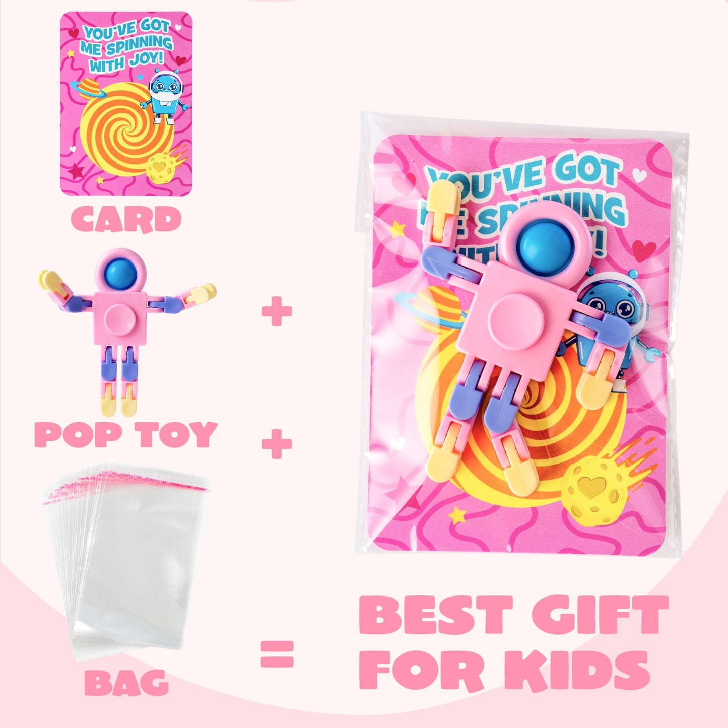 JOYIN 30-Packs Valentine's Day Pastel Robot Fidget Spinners with Cards – Classroom Prizes & Party Favors