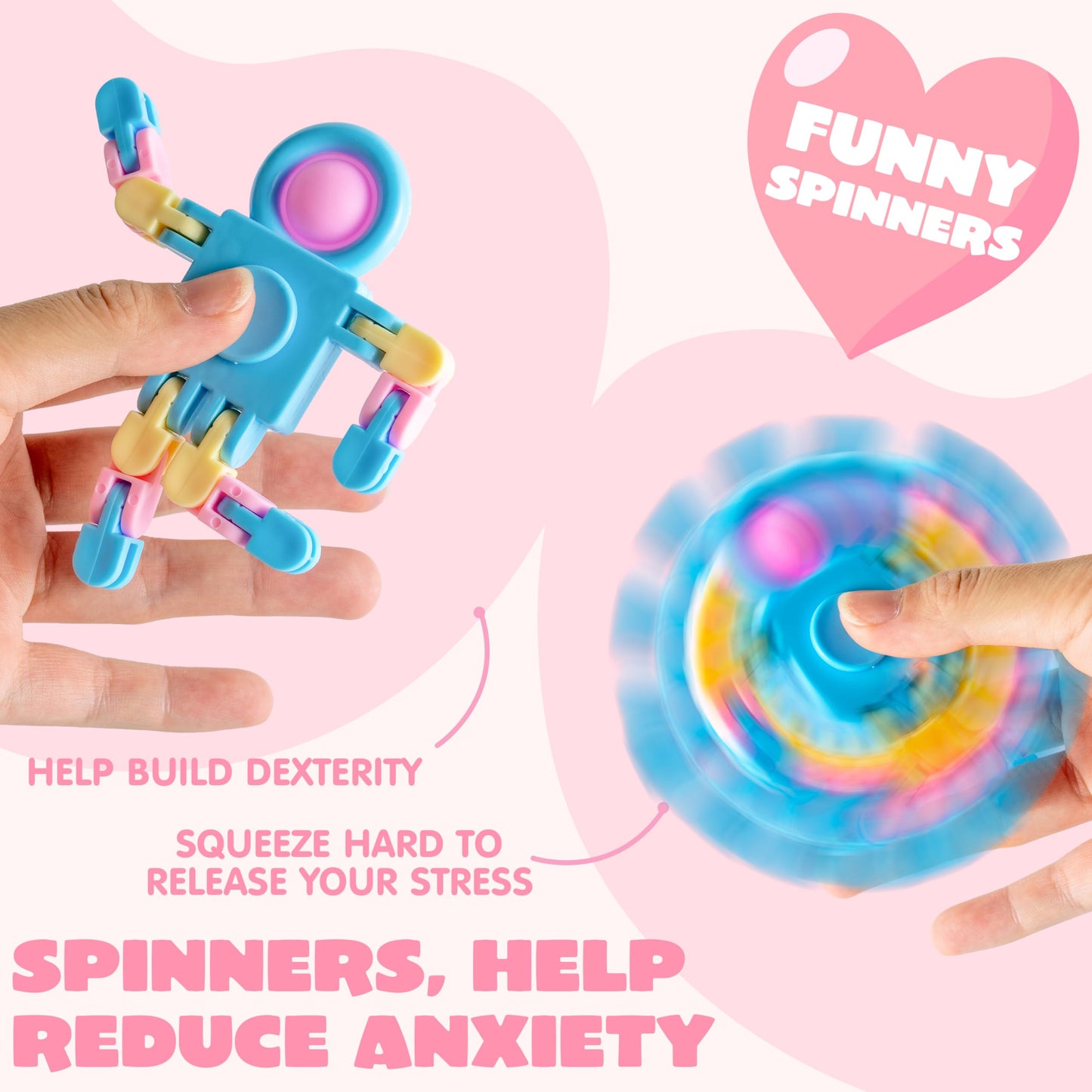 JOYIN 30-Packs Valentine's Day Pastel Robot Fidget Spinners with Cards – Classroom Prizes & Party Favors