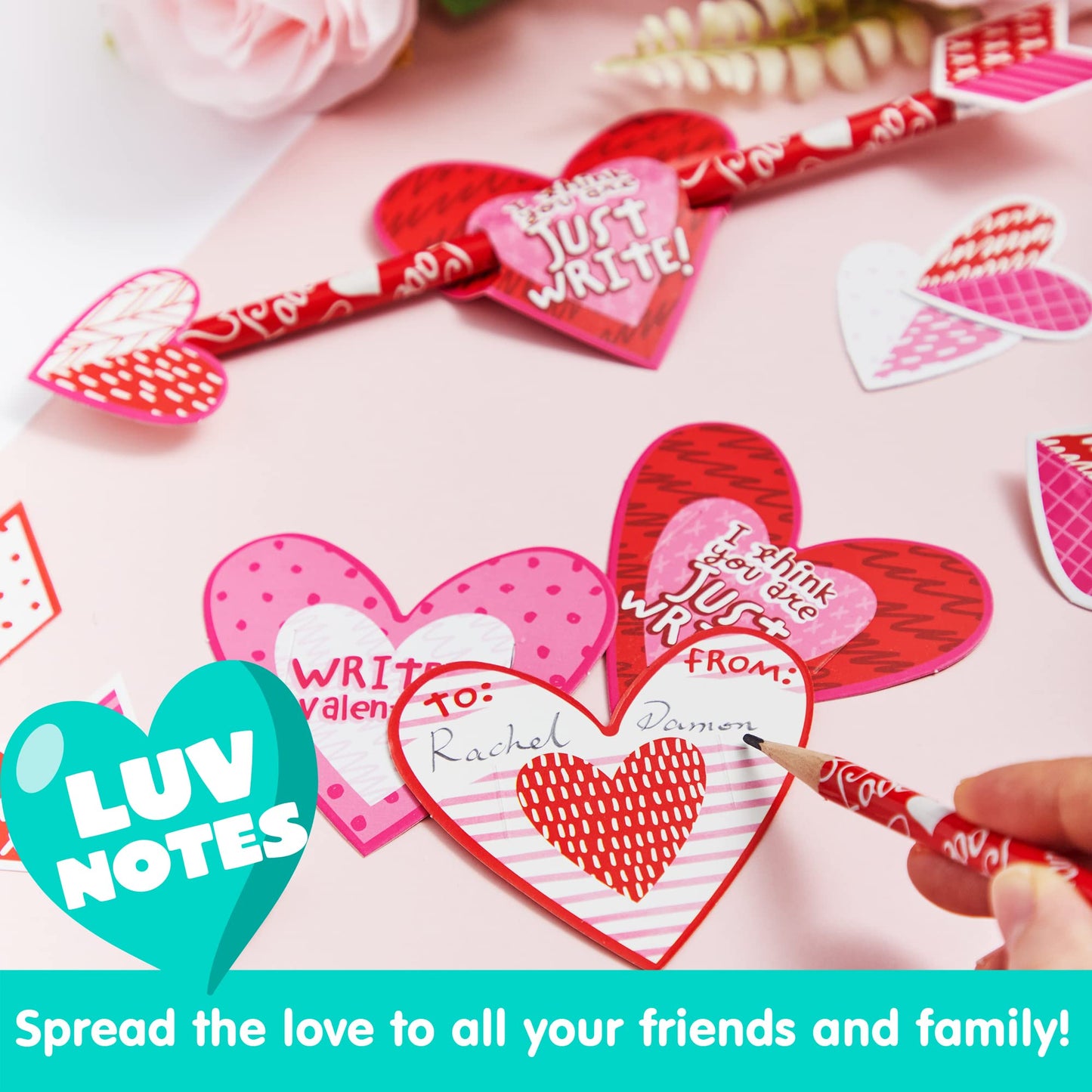 JOYIN 36 Pack Valentines Day Arrow Pencils with Card – Classroom Party Favors